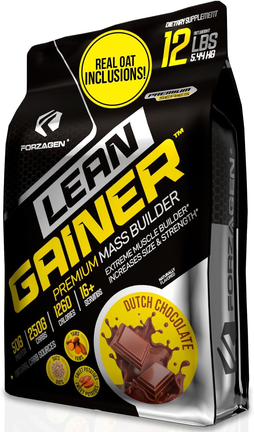 Forzagen Lean Gainer Premium Mass Builder - High Calorie Protein Powder for Weight Gain and Muscle Building - Dutch Chocolate, 12 lbs.