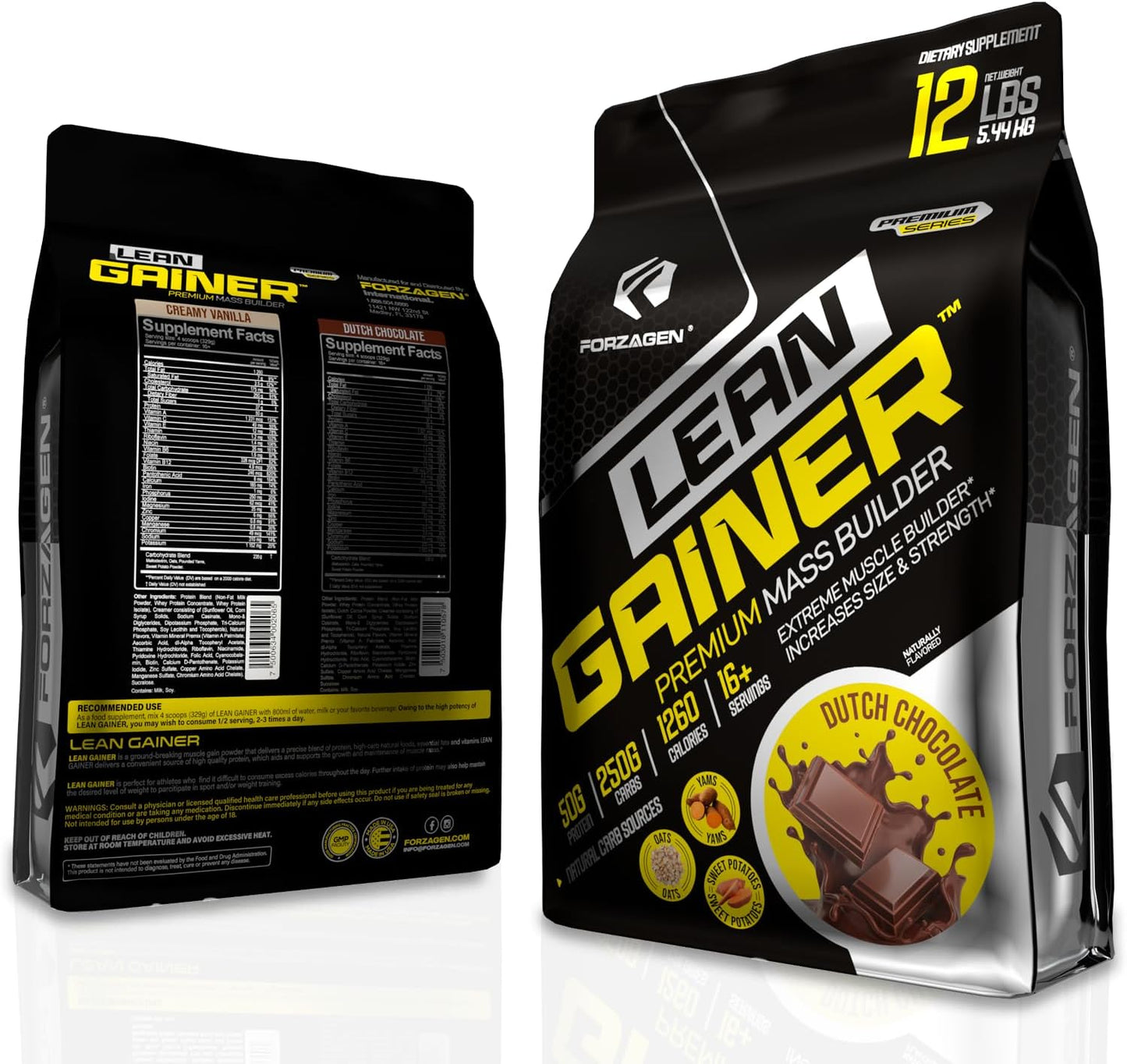 Forzagen Lean Gainer Premium Mass Builder - High Calorie Protein Powder for Weight Gain and Muscle Building - Dutch Chocolate, 12 lbs.