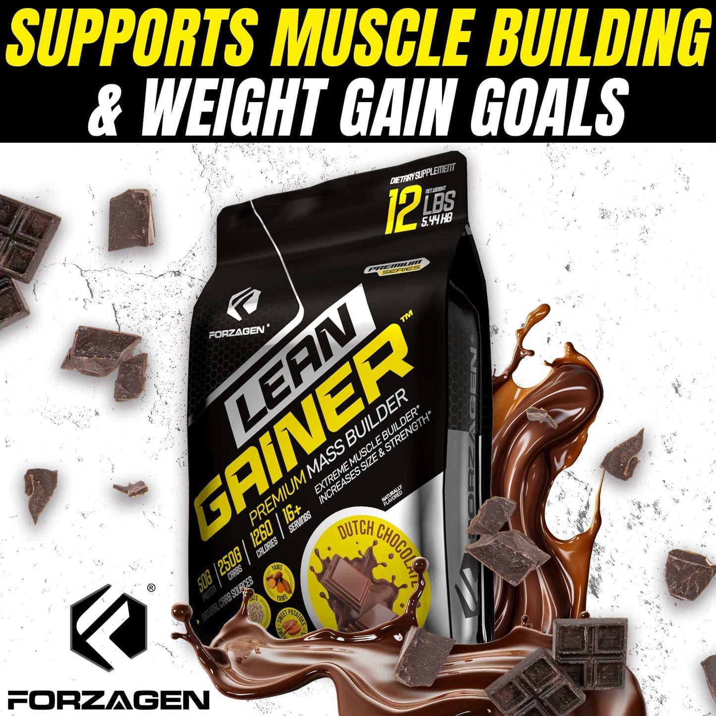 Forzagen Lean Gainer Premium Mass Builder - High Calorie Protein Powder for Weight Gain and Muscle Building - Dutch Chocolate, 12 lbs.