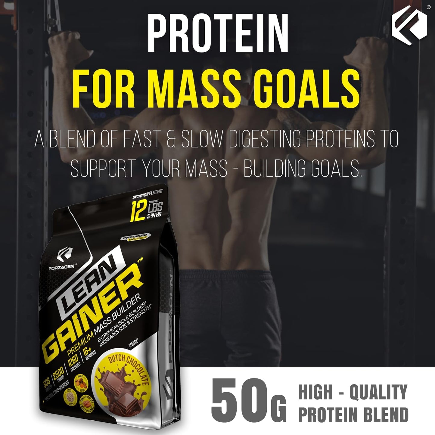 Forzagen Lean Gainer Premium Mass Builder - High Calorie Protein Powder for Weight Gain and Muscle Building - Dutch Chocolate, 12 lbs.
