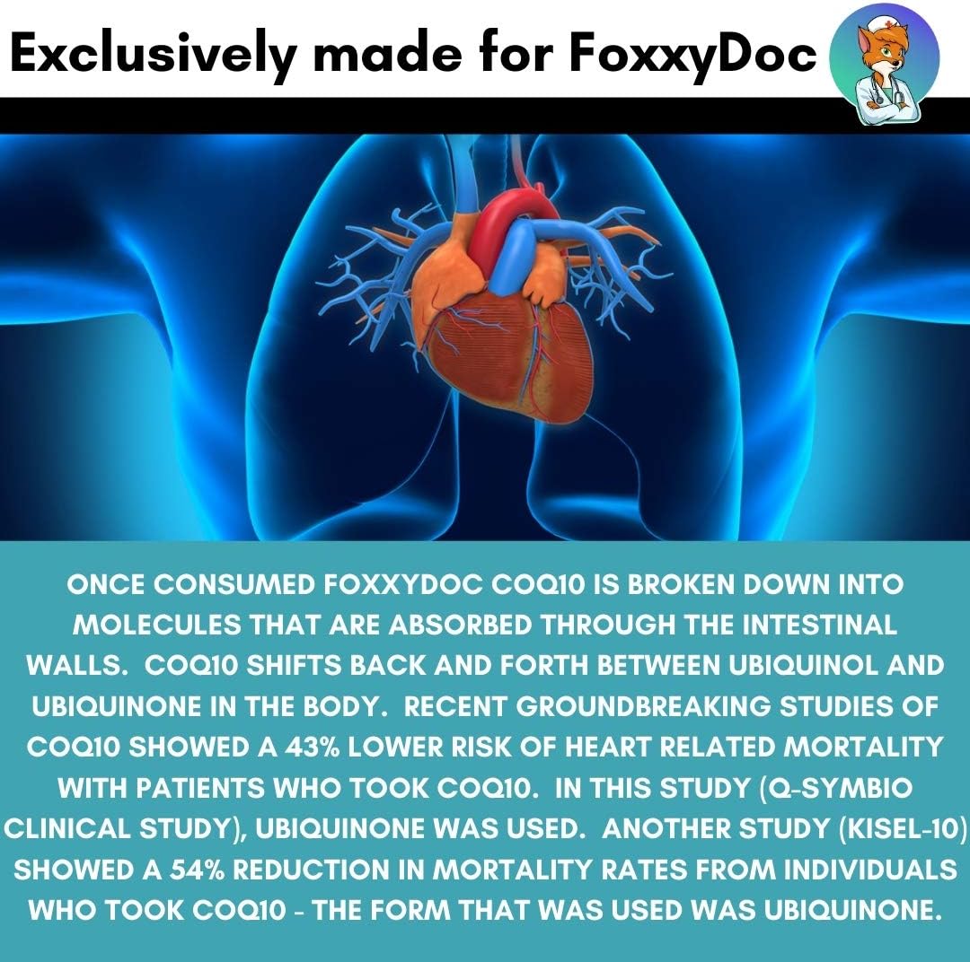 Foxxy Doc CoQ10 400 MG - Ubiquinone Heart, Brain & Energy Supplement - 200 Vegetable Caps - Abundant Life Wellness