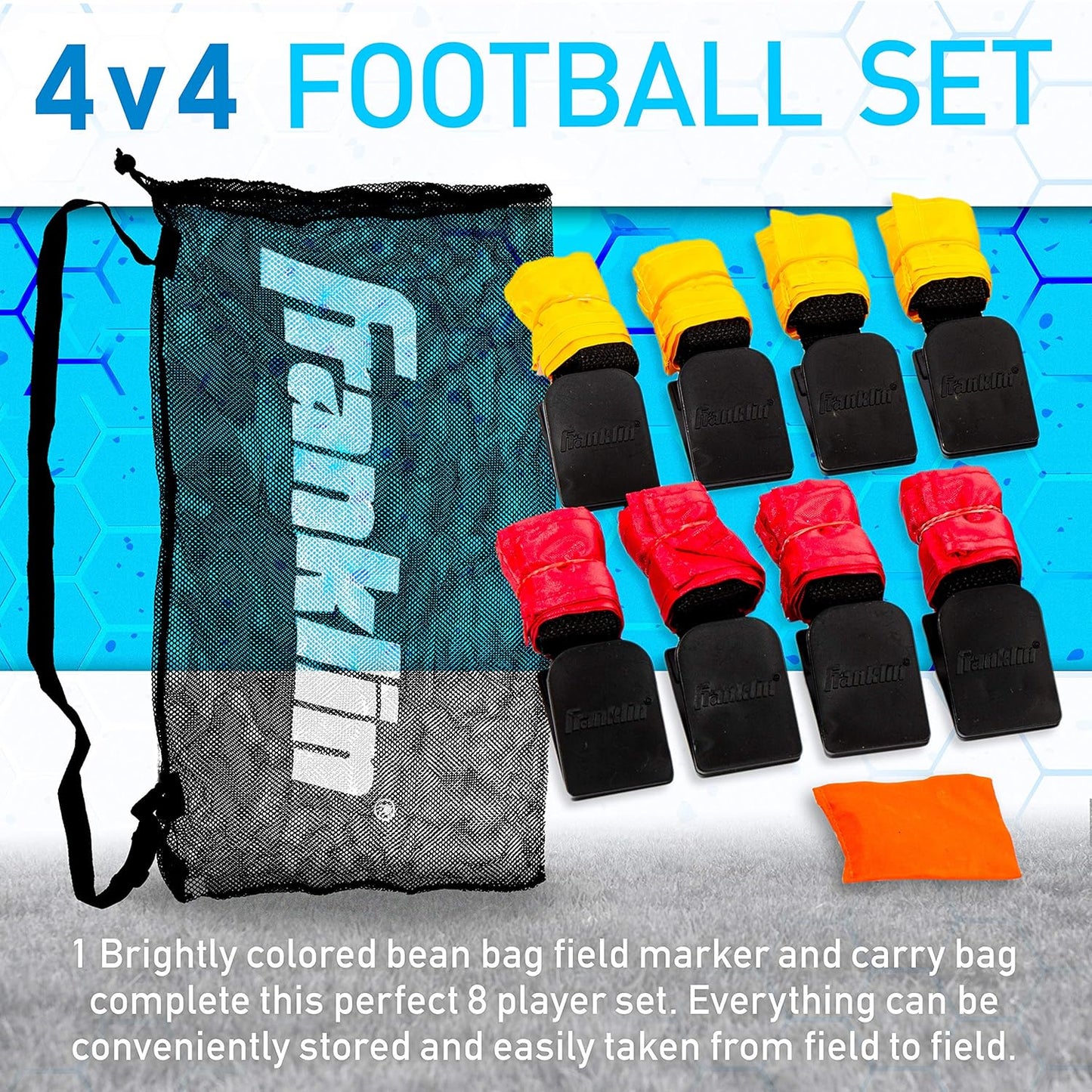 Franklin Sports 8 Player Flag Football Set with Adjustable Belts, Field Marker, and 4 v 4 Setup for Adults and Youth