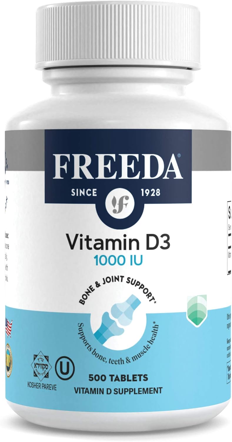 FREEDA Vitamin D3-1000 IU Tablets - High Potency Kosher Supplement for Bone, Muscle Health & Immune Support - 500 Count