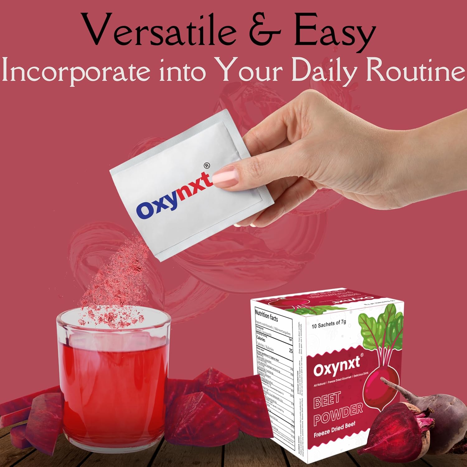 Freeze-Dried Beet Powder Sachets (70g) - 10 Single-Serve Packs | Natural Energy Boost for Smoothies | Non-GMO, Vegan, Gluten-Free Superfood