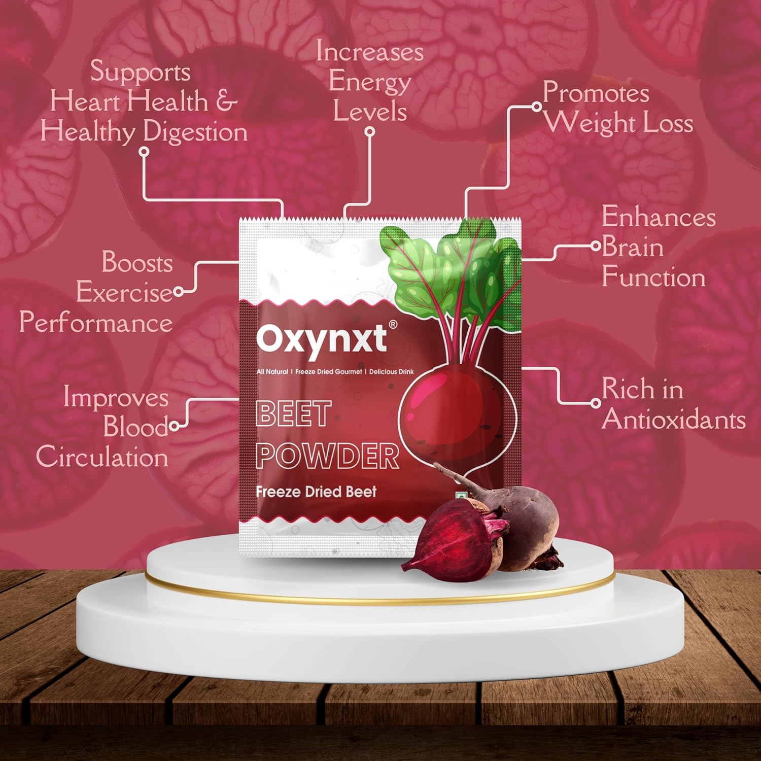 Freeze-Dried Beet Powder Sachets (70g) - 10 Single-Serve Packs | Natural Energy Boost for Smoothies | Non-GMO, Vegan, Gluten-Free Superfood