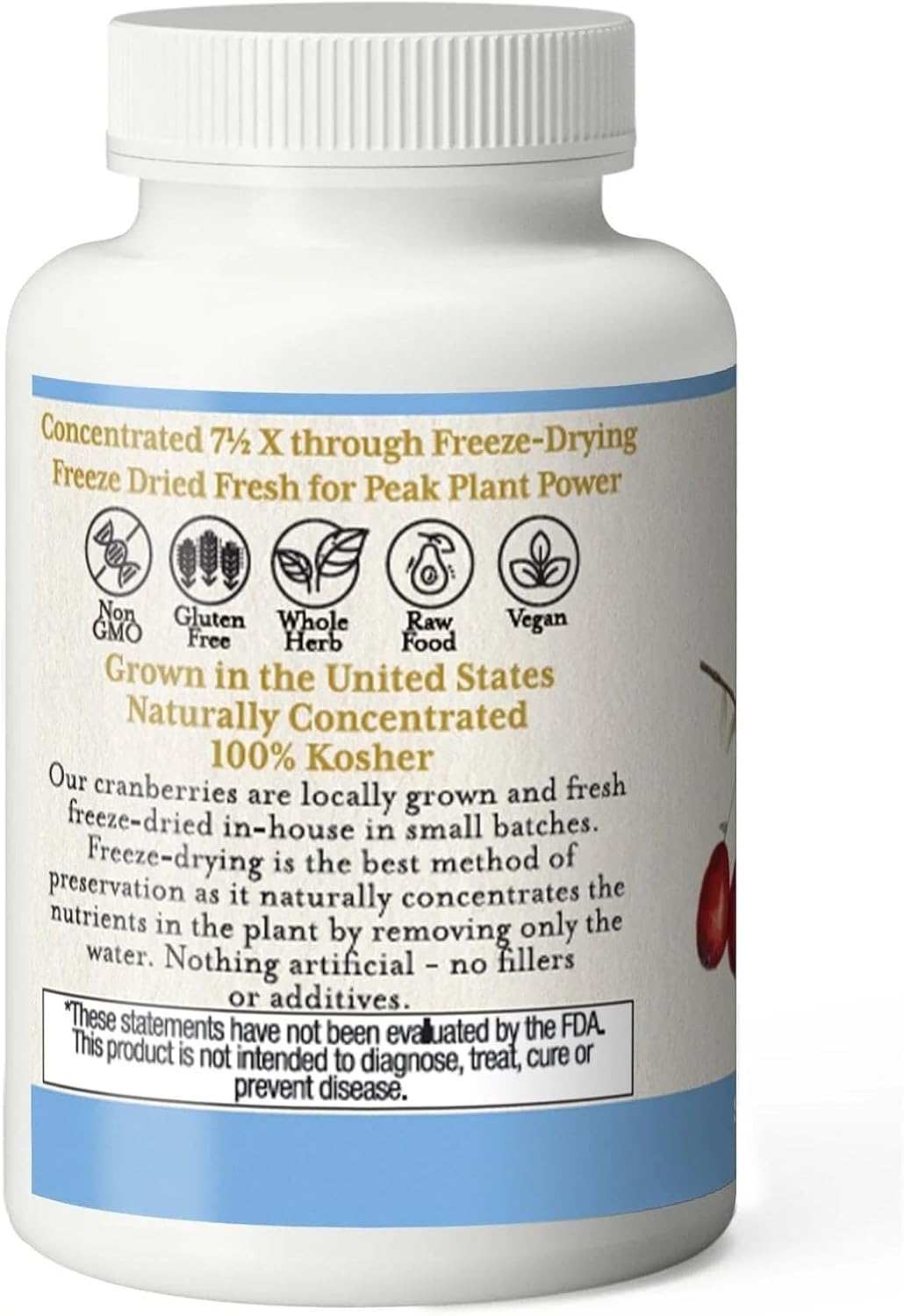 Freeze-Dried Cranberry Supplement | 120 Count | Eclectic Institute Organic U.S.-Grown Whole Berry