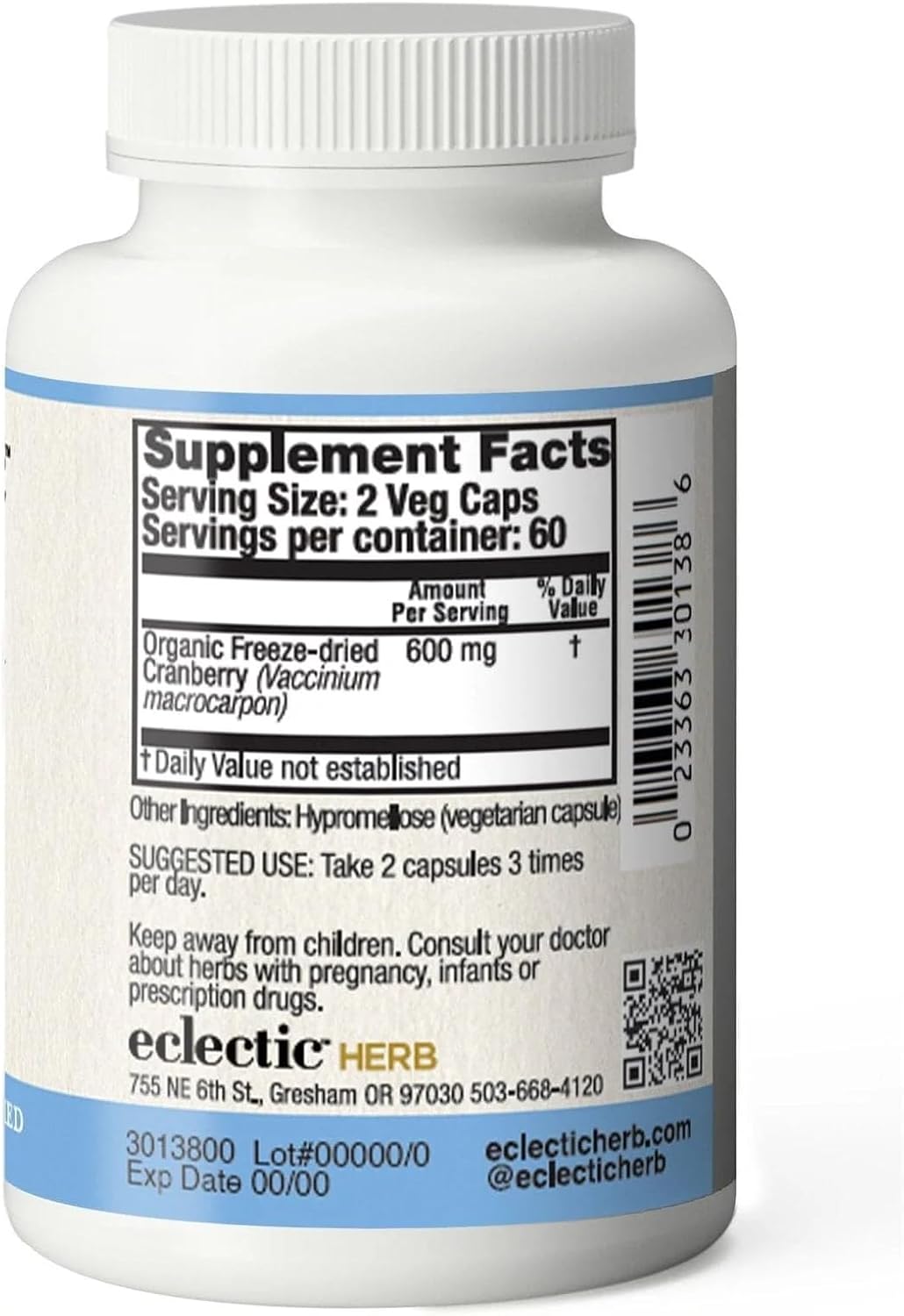 Freeze-Dried Cranberry Supplement | 120 Count | Eclectic Institute Organic U.S.-Grown Whole Berry