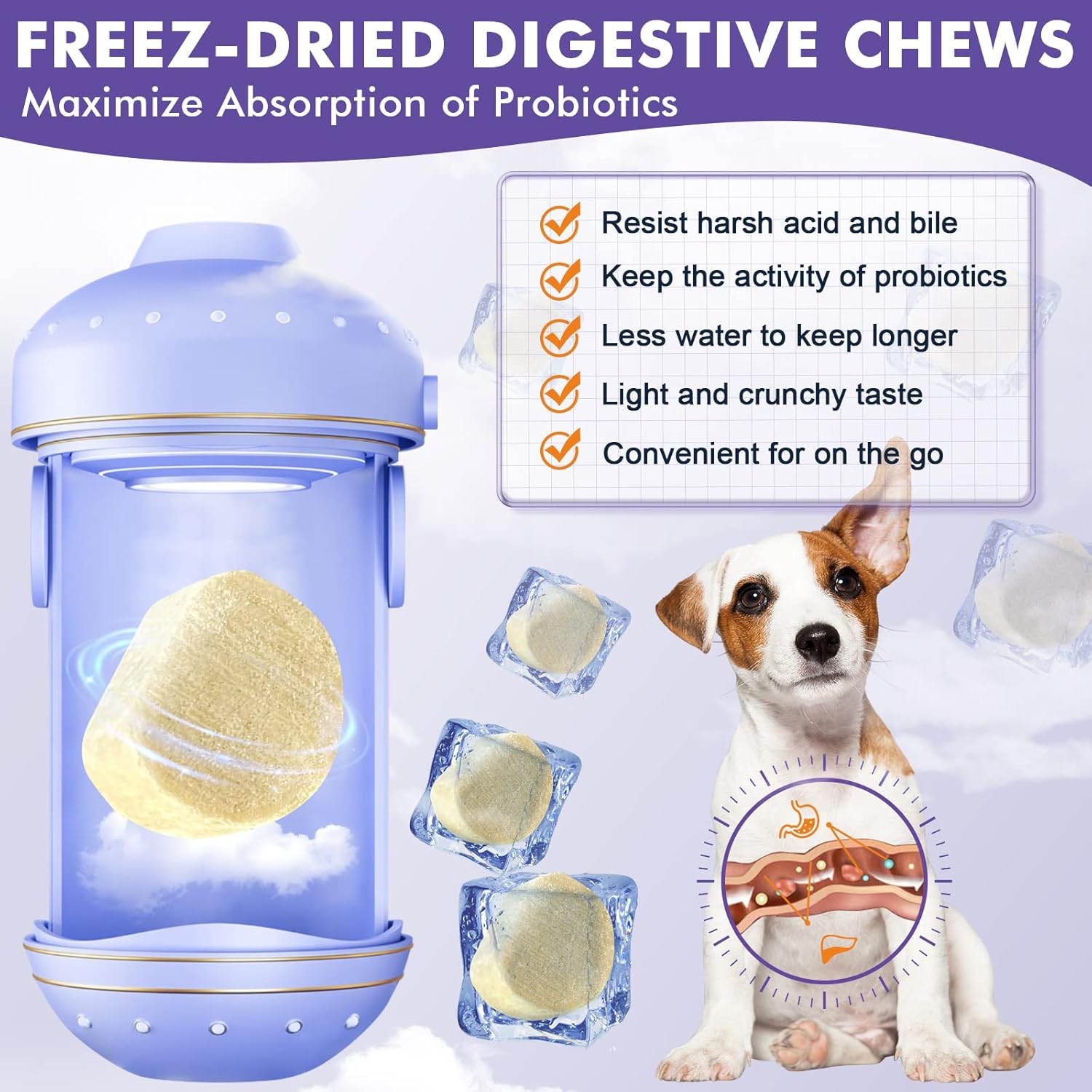 Freeze-Dried Dog Probiotics with Omega-3 for Itchy Skin, 3-in-1 Digestive Health Bites