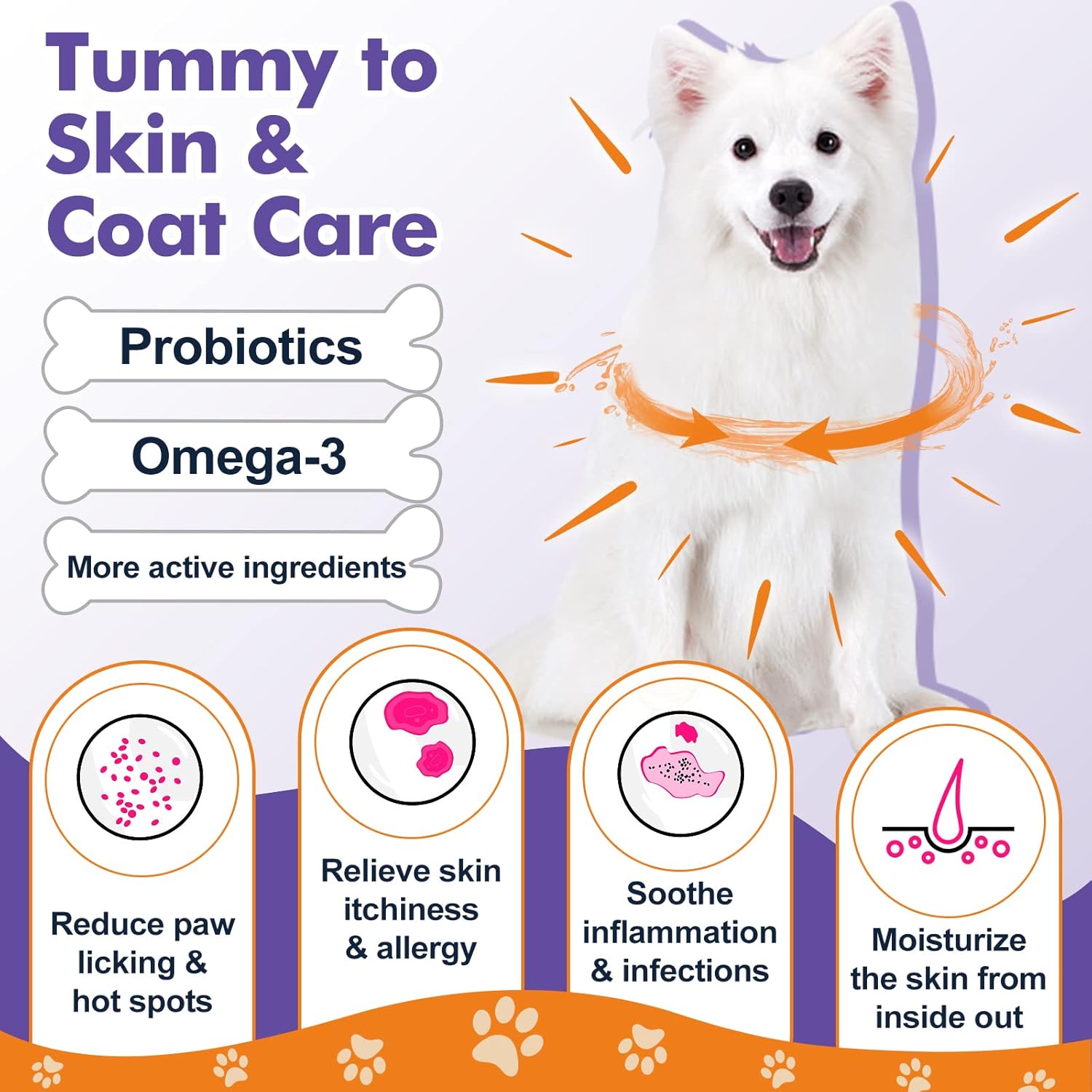 Freeze-Dried Dog Probiotics with Omega-3 for Itchy Skin, 3-in-1 Digestive Health Bites