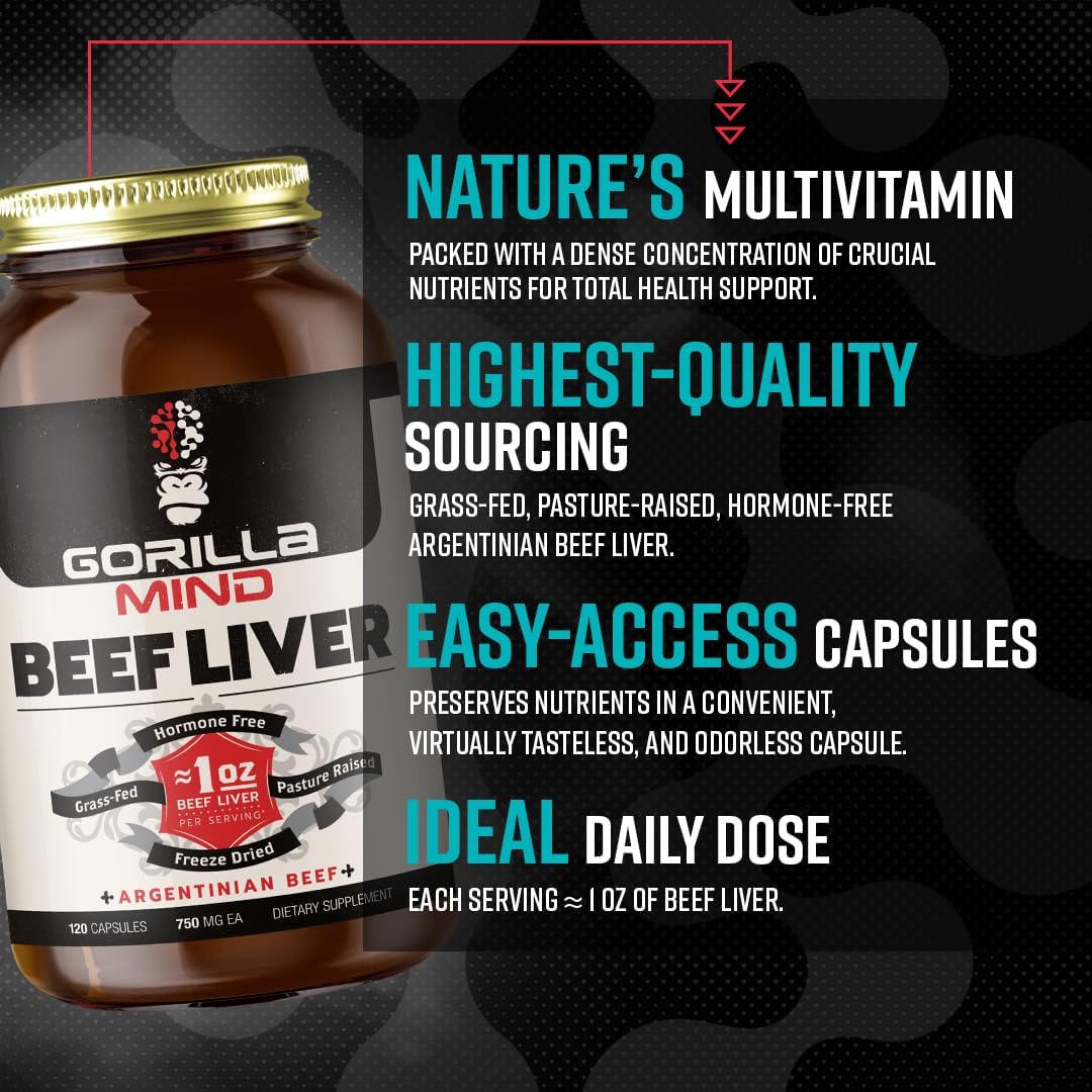 Freeze Dried Grass-Fed Argentinian Beef Liver Capsules - Hormone Free and Pasture Raised Supplement (1 Oz)