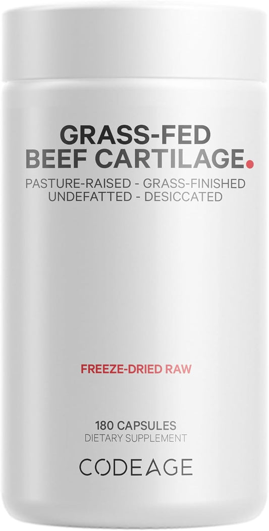 Freeze Dried Grass Fed Beef Cartilage Supplement - Non-Defatted Bovine Tracheal & Liver Pills - Pasture Raised Argentina Beef Vitamins - Non-GMO - 180 Capsules