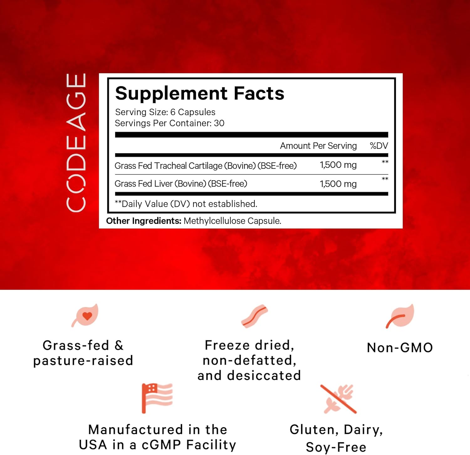 Freeze Dried Grass Fed Beef Cartilage Supplement - Non-Defatted Bovine Tracheal & Liver Pills - Pasture Raised Argentina Beef Vitamins - Non-GMO - 180 Capsules