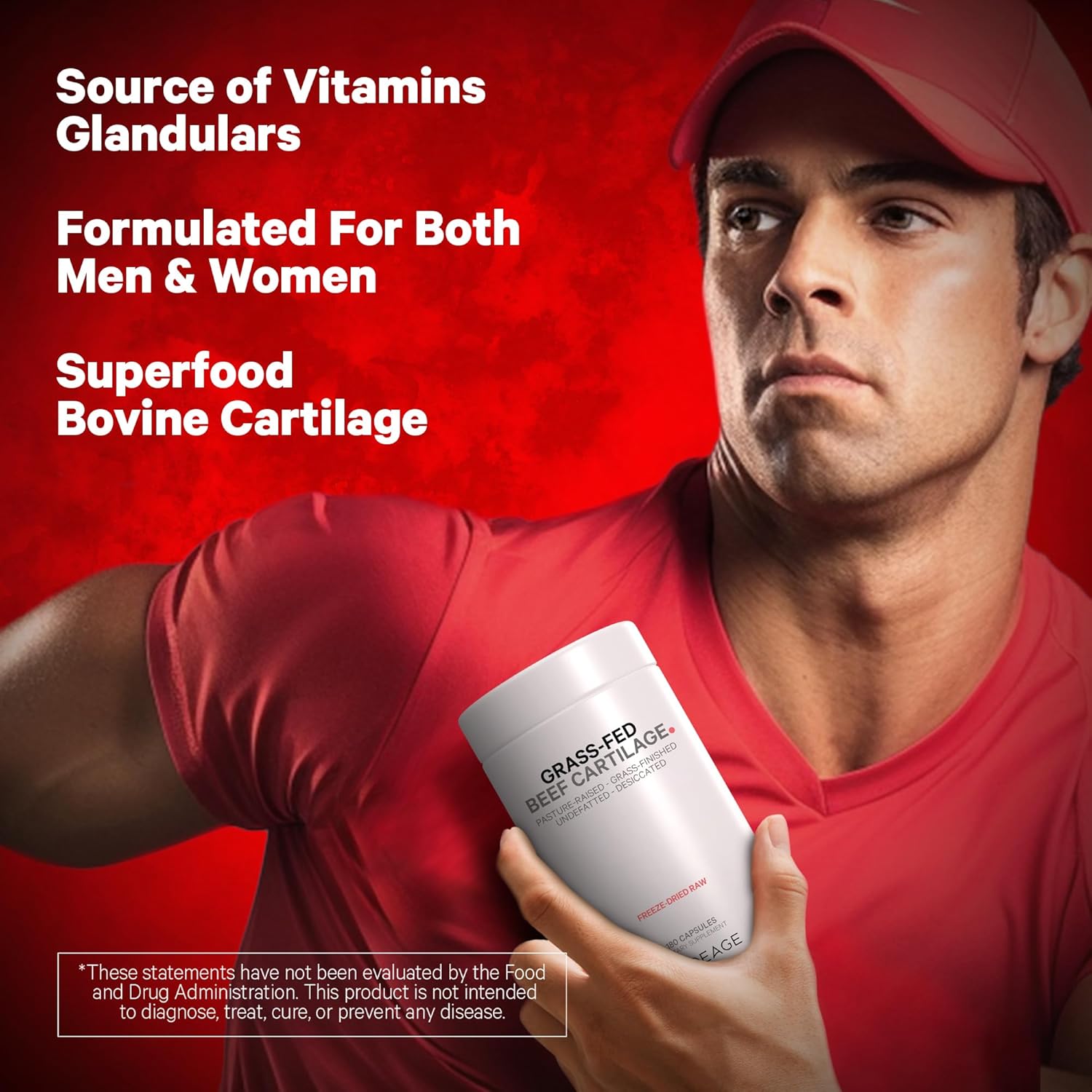 Freeze Dried Grass Fed Beef Cartilage Supplement - Non-Defatted Bovine Tracheal & Liver Pills - Pasture Raised Argentina Beef Vitamins - Non-GMO - 180 Capsules