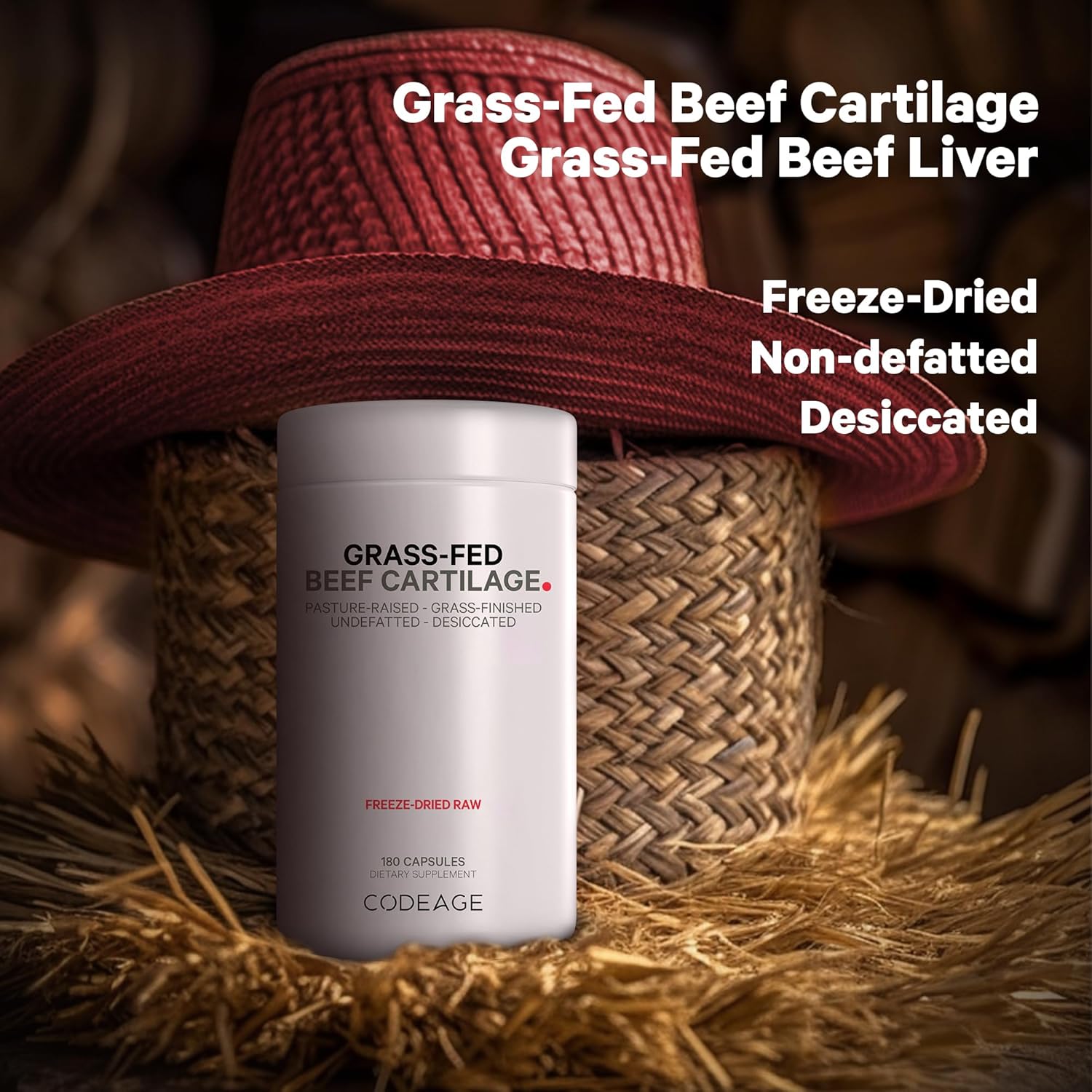 Freeze Dried Grass Fed Beef Cartilage Supplement - Non-Defatted Bovine Tracheal & Liver Pills - Pasture Raised Argentina Beef Vitamins - Non-GMO - 180 Capsules