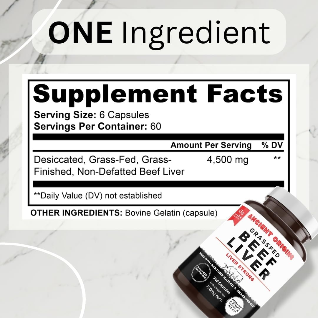 Freeze Dried Grass Fed Beef Liver Capsules for Energy, Cleansing, Digestion, Immunity - 360 Capsules
