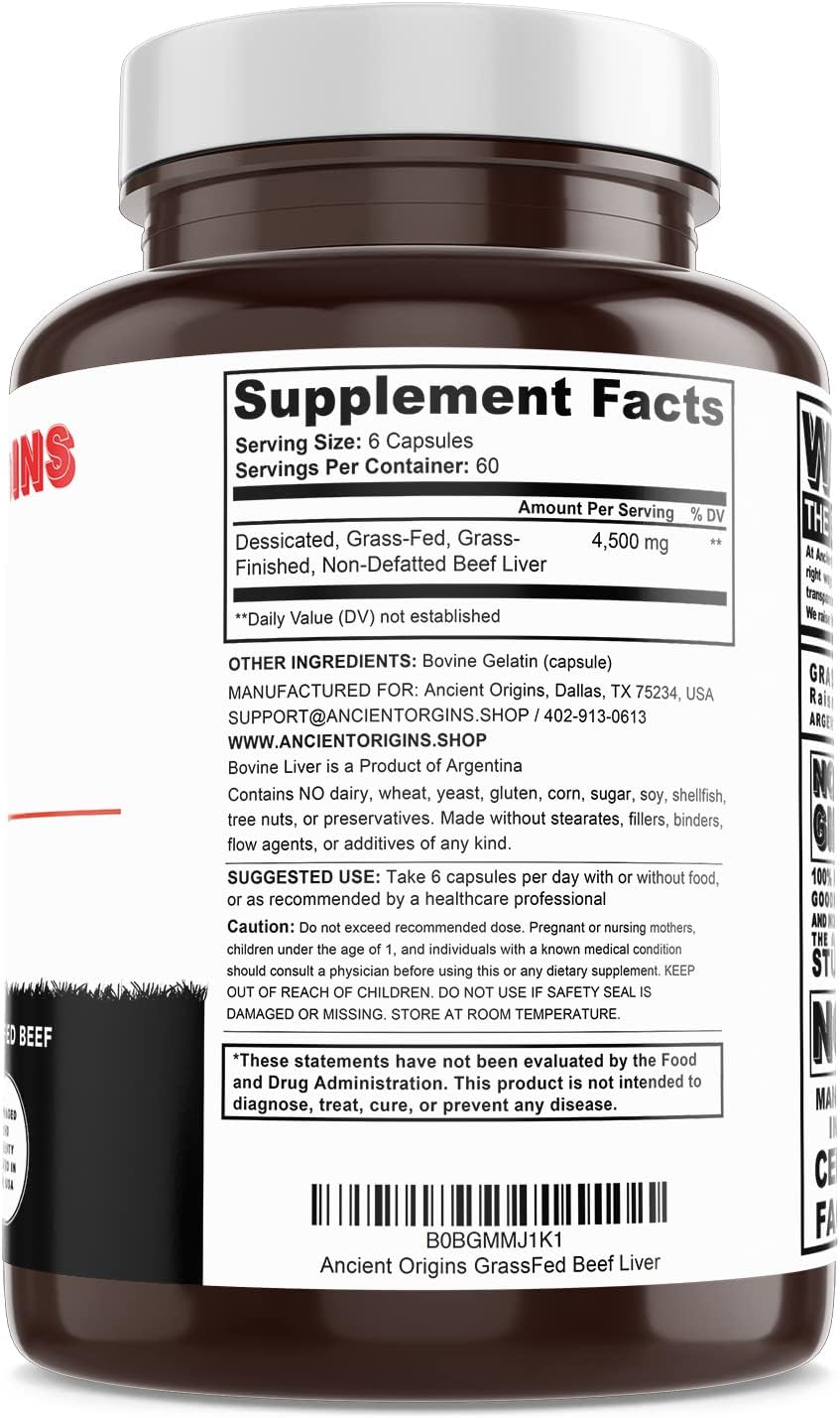Freeze Dried Grass Fed Beef Liver Capsules for Energy, Cleansing, Digestion, Immunity - 360 Capsules