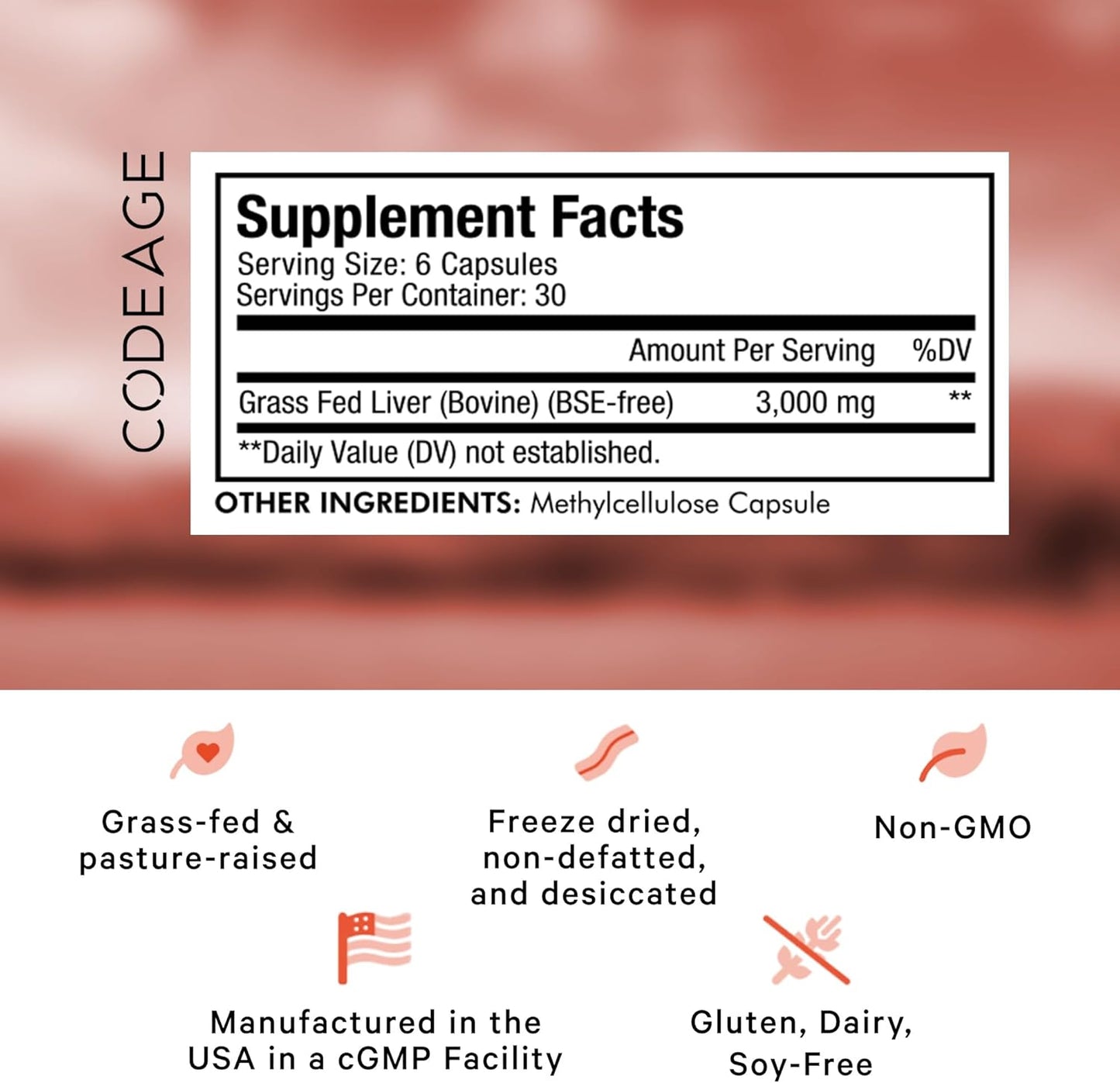 Freeze Dried Grass-Fed Beef Liver Supplement Capsules, Non-Defatted Glandular Bovine Pills, Pasture Raised Liver Vitamins, Non-GMO - 180 Count