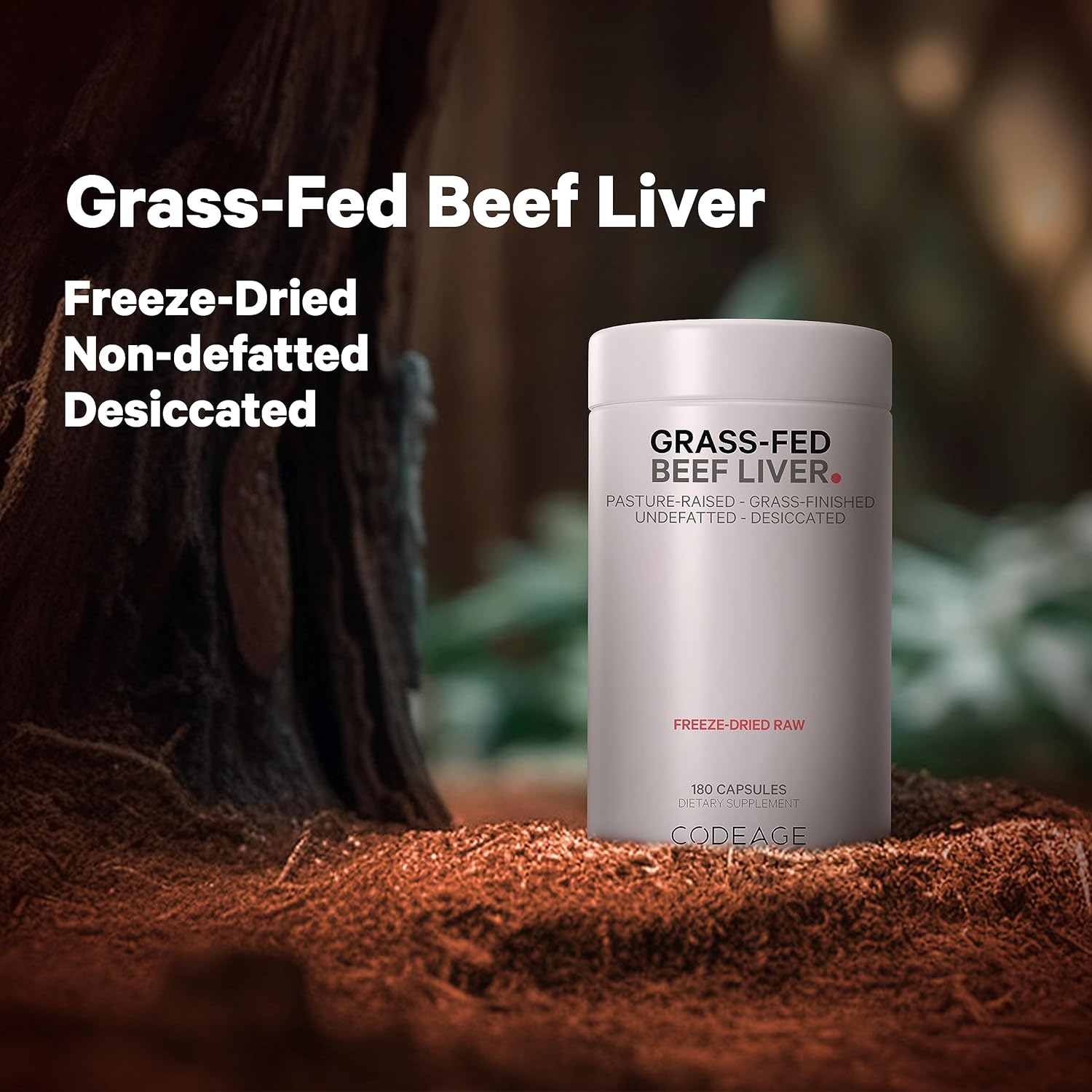 Freeze Dried Grass-Fed Beef Liver Supplement Capsules, Non-Defatted Glandular Bovine Pills, Pasture Raised Liver Vitamins, Non-GMO - 180 Count