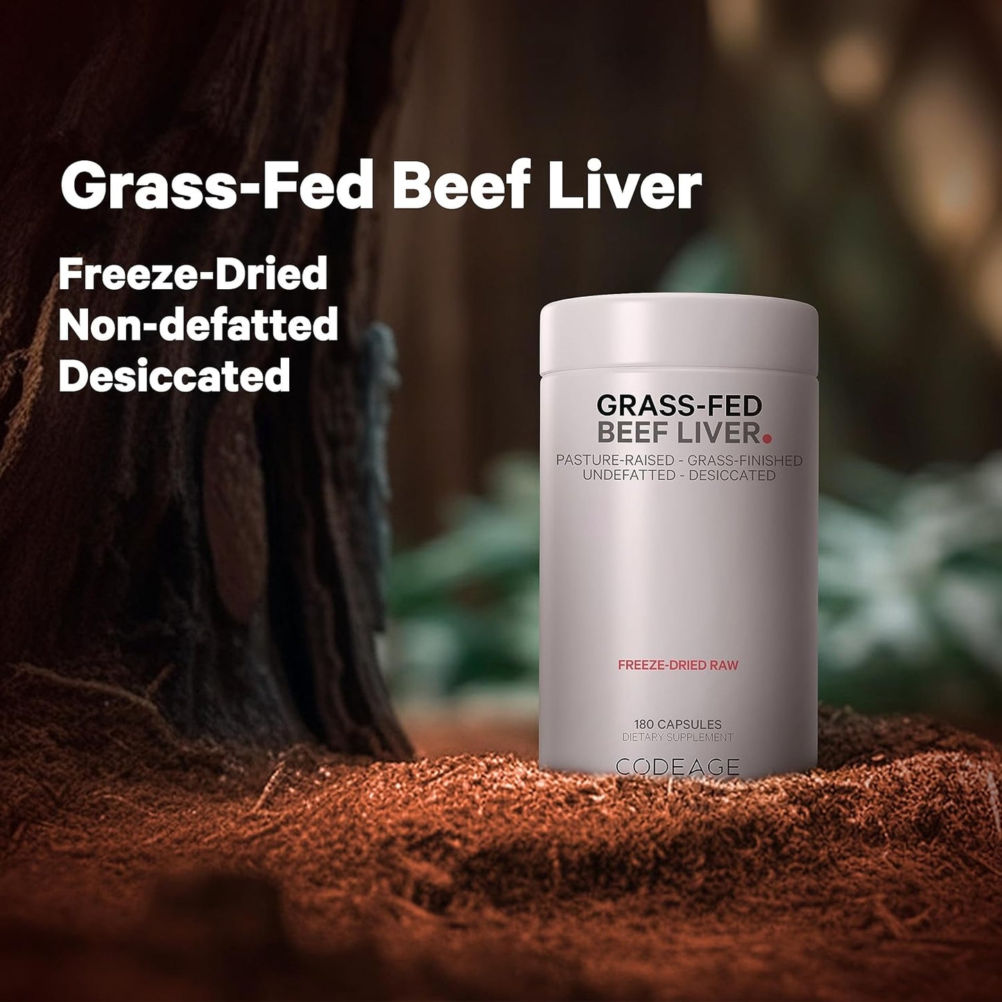 Freeze Dried Grass-Fed Beef Liver Supplement Capsules, Non-Defatted Glandular Bovine Pills, Pasture Raised Liver Vitamins, Non-GMO - 180 Count