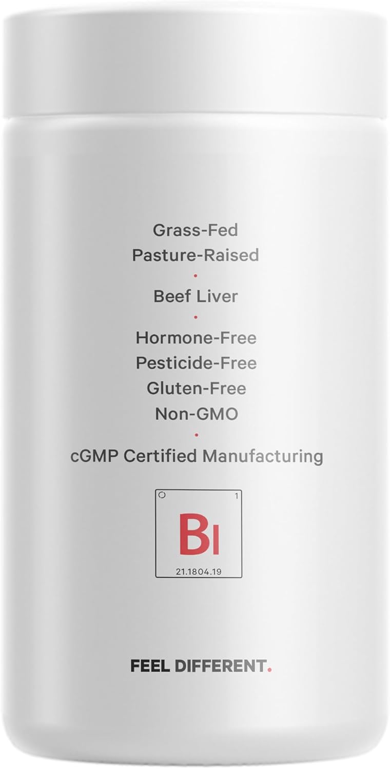 Freeze Dried Grass-Fed Beef Liver Supplement Capsules, Non-Defatted Glandular Bovine Pills, Pasture Raised Liver Vitamins, Non-GMO - 180 Count