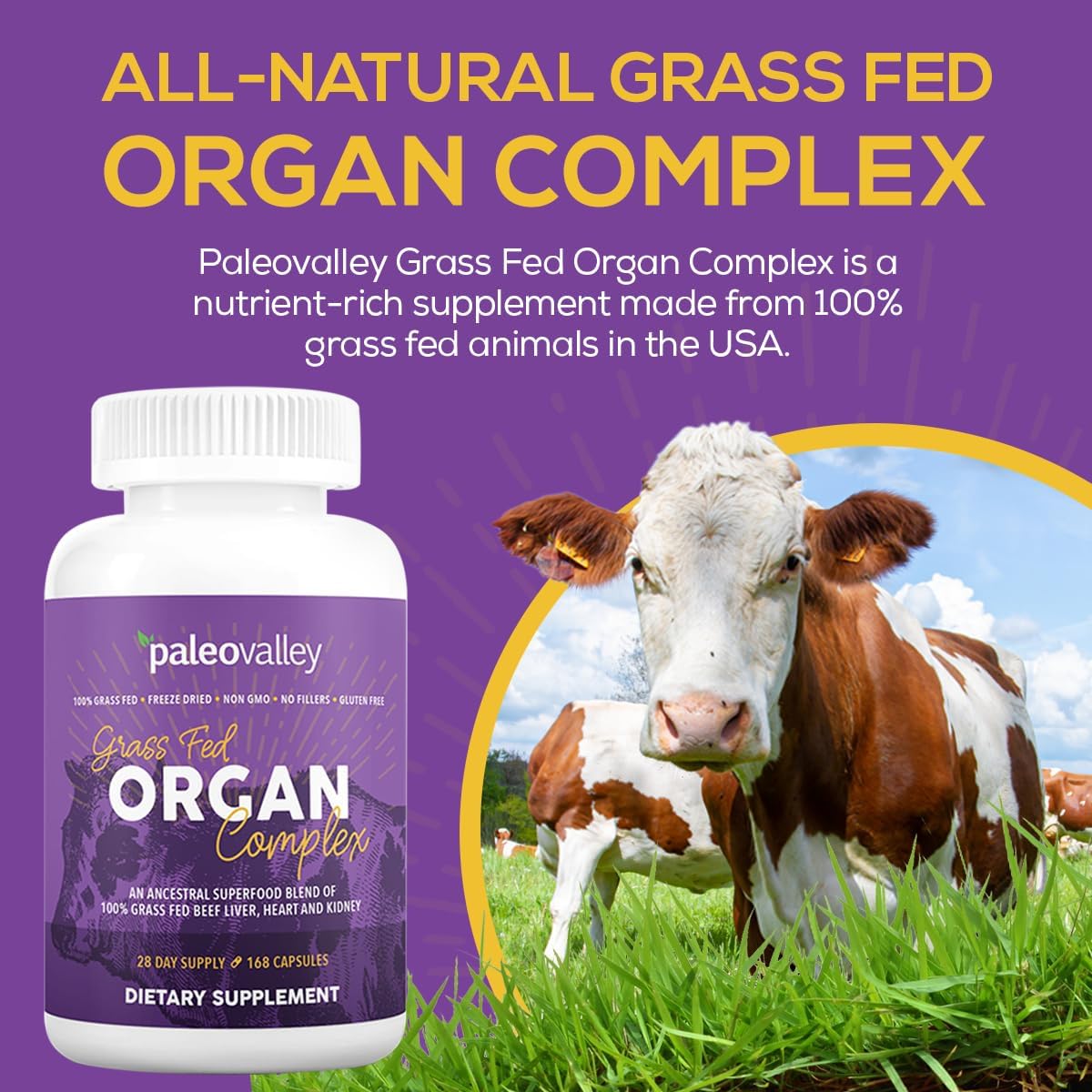 Freeze-Dried Grass-Fed Beef Organ Complex with Liver, Heart, and Kidney - 1 Bottle
