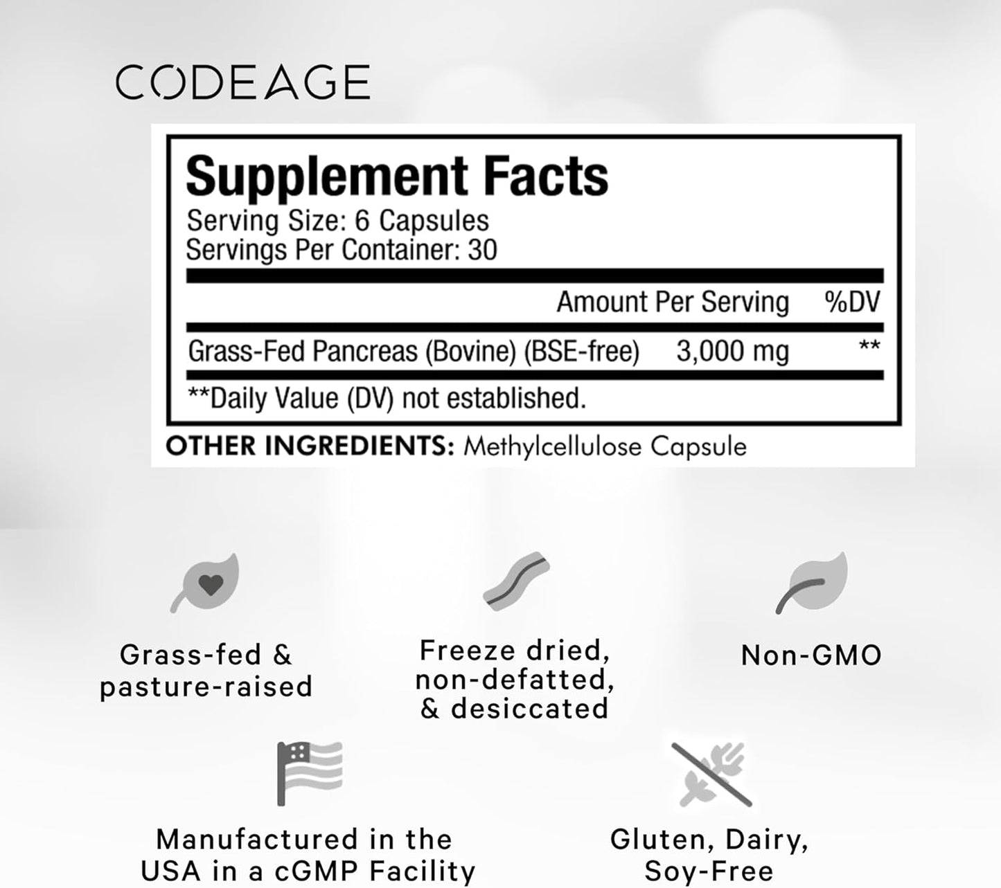 Freeze Dried Grass Fed Beef Pancreas Glandular Supplement - Non-Defatted Desiccated Pills for Pancreatic Enzymes Diet - Bovine Vitamins (180 Capsules)