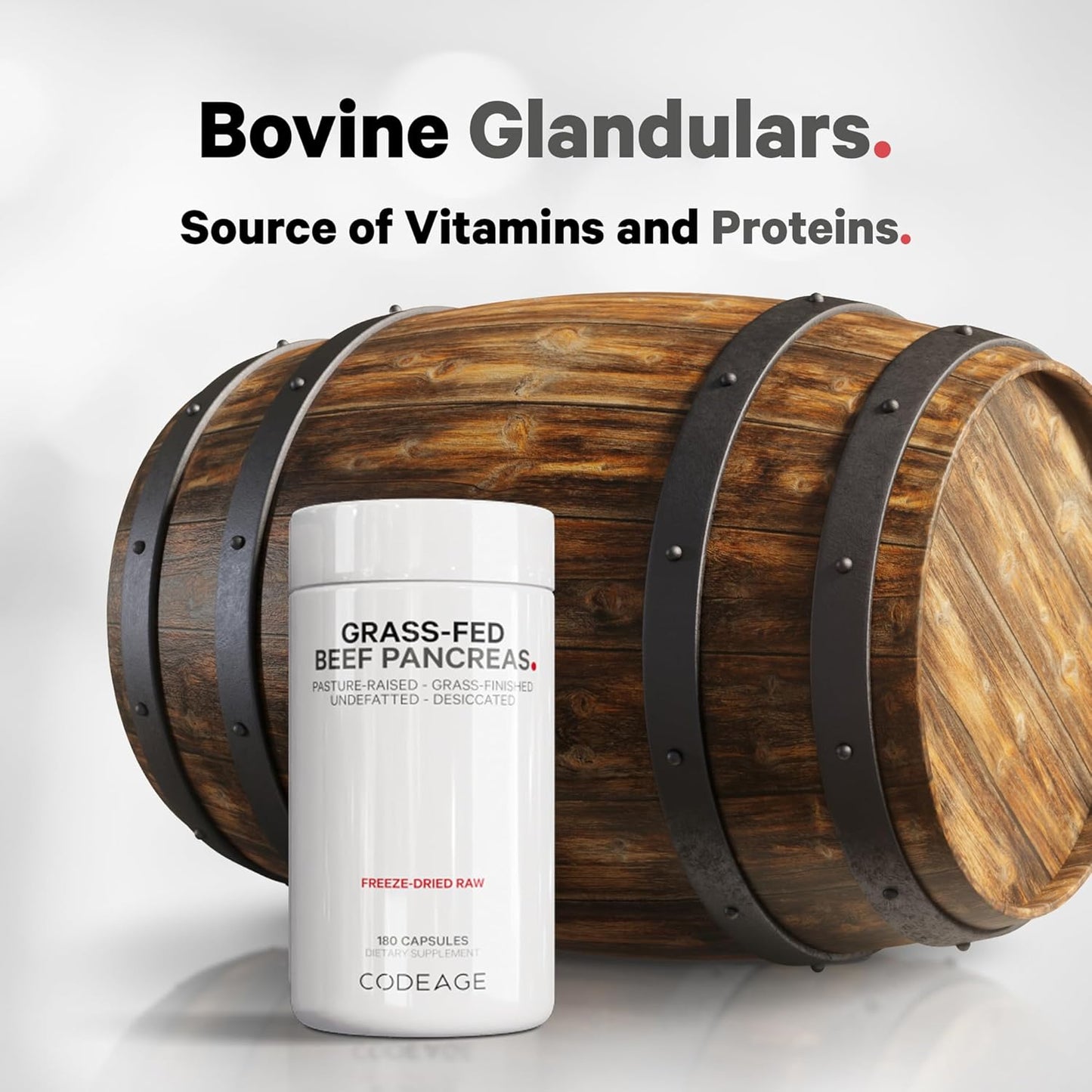 Freeze Dried Grass Fed Beef Pancreas Glandular Supplement - Non-Defatted Desiccated Pills for Pancreatic Enzymes Diet - Bovine Vitamins (180 Capsules)