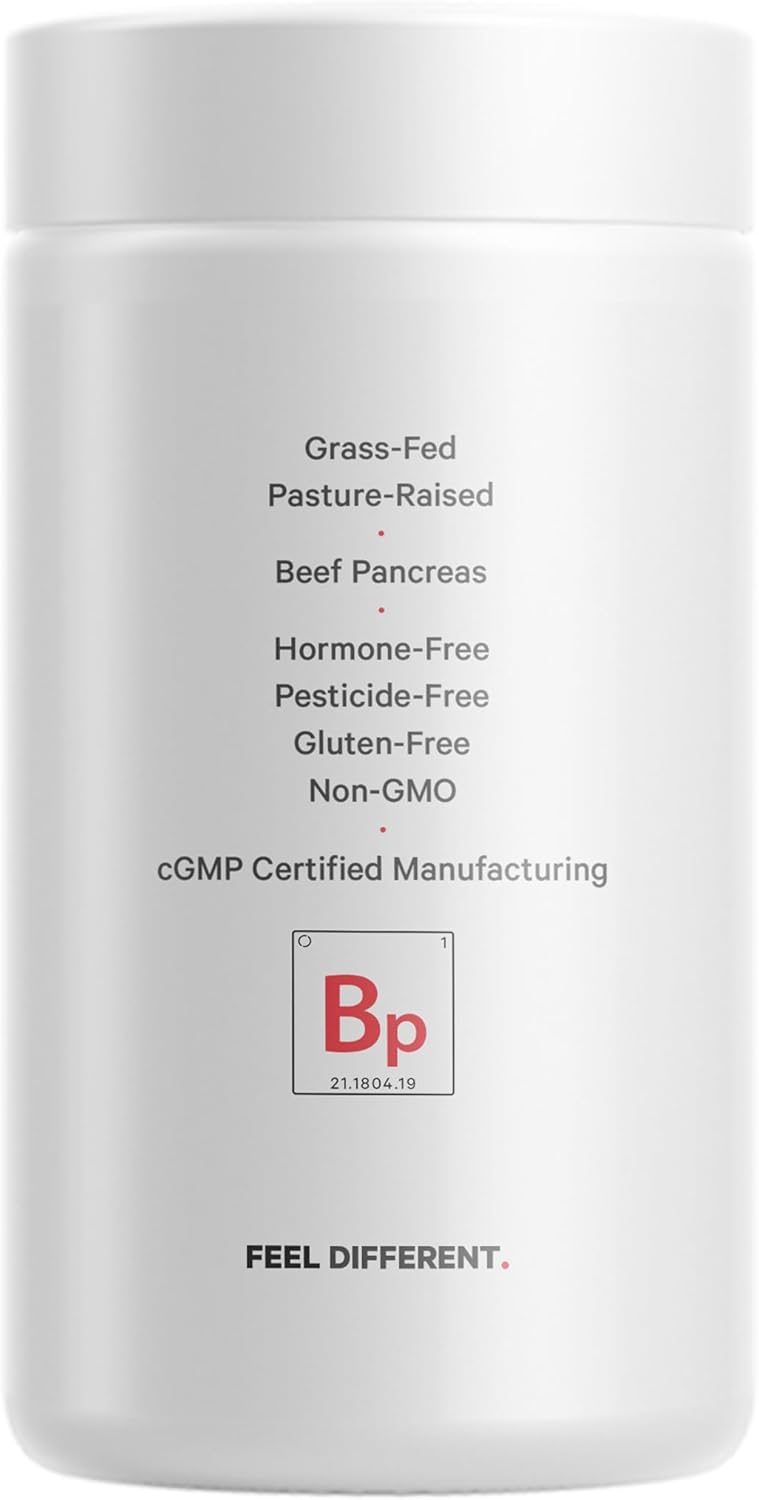 Freeze Dried Grass Fed Beef Pancreas Glandular Supplement - Non-Defatted Desiccated Pills for Pancreatic Enzymes Diet - Bovine Vitamins (180 Capsules)