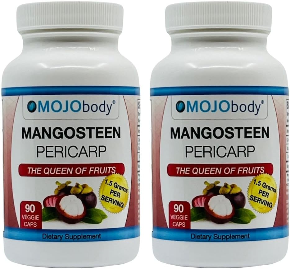 Freeze Dried Mangosteen Pericarp Capsules - 2 Pack, 1.5 Grams per Serving, 90 Veggie Capsules, Xanthone-Rich Formula