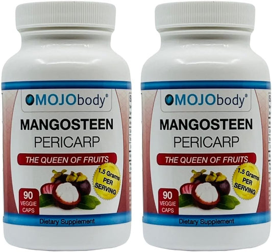 Freeze Dried Mangosteen Pericarp Capsules - 2 Pack, 1.5 Grams per Serving, 90 Veggie Capsules, Xanthone-Rich Formula