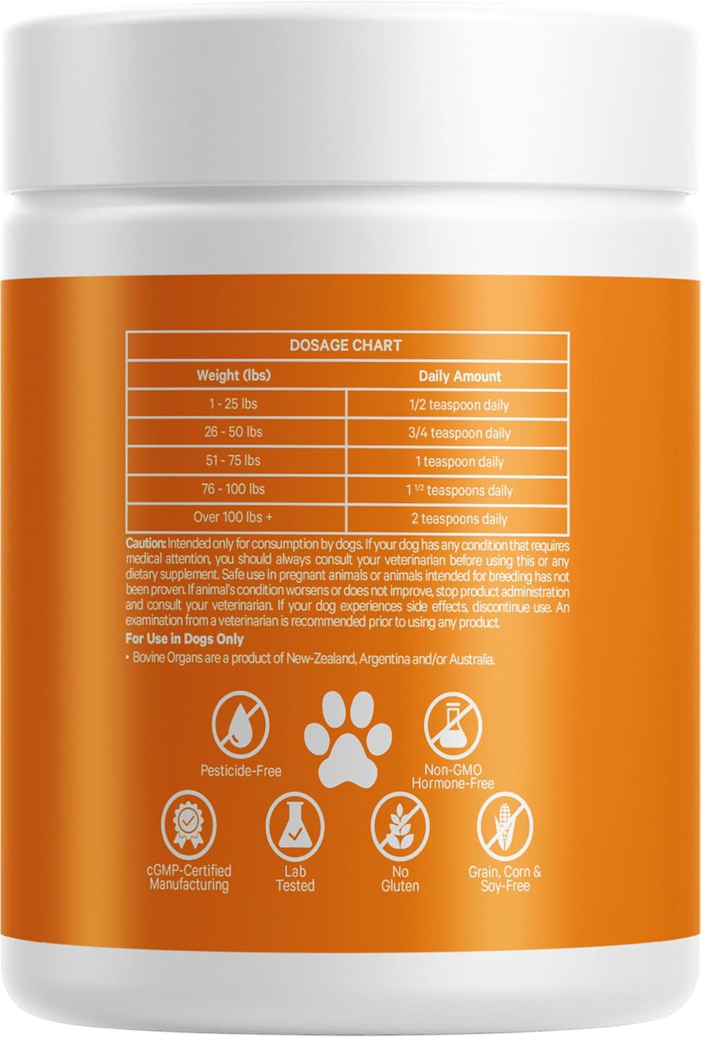 Freeze-Dried Raw Beef Organ Supplement for Dogs, Multi-Organ Powder with Canine Vitamins, 3 oz