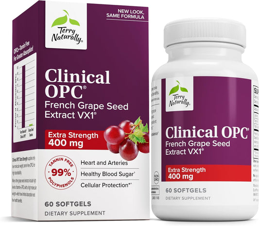 French Grape Seed Extract Supplement - Terry Naturally OPC Extra Strength Softgels - Non-GMO, Gluten Free - 60 Servings