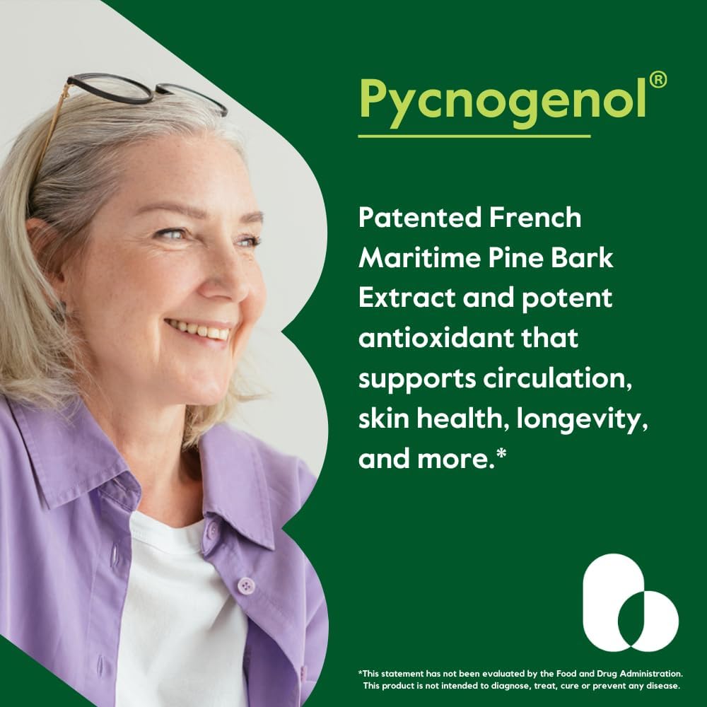 French Maritime Pine Bark Extract Capsules 50mg - 120 Count (60x2) - High Quality Pycnogenol Supplement - No Stearates - Gluten Free - Non GMO