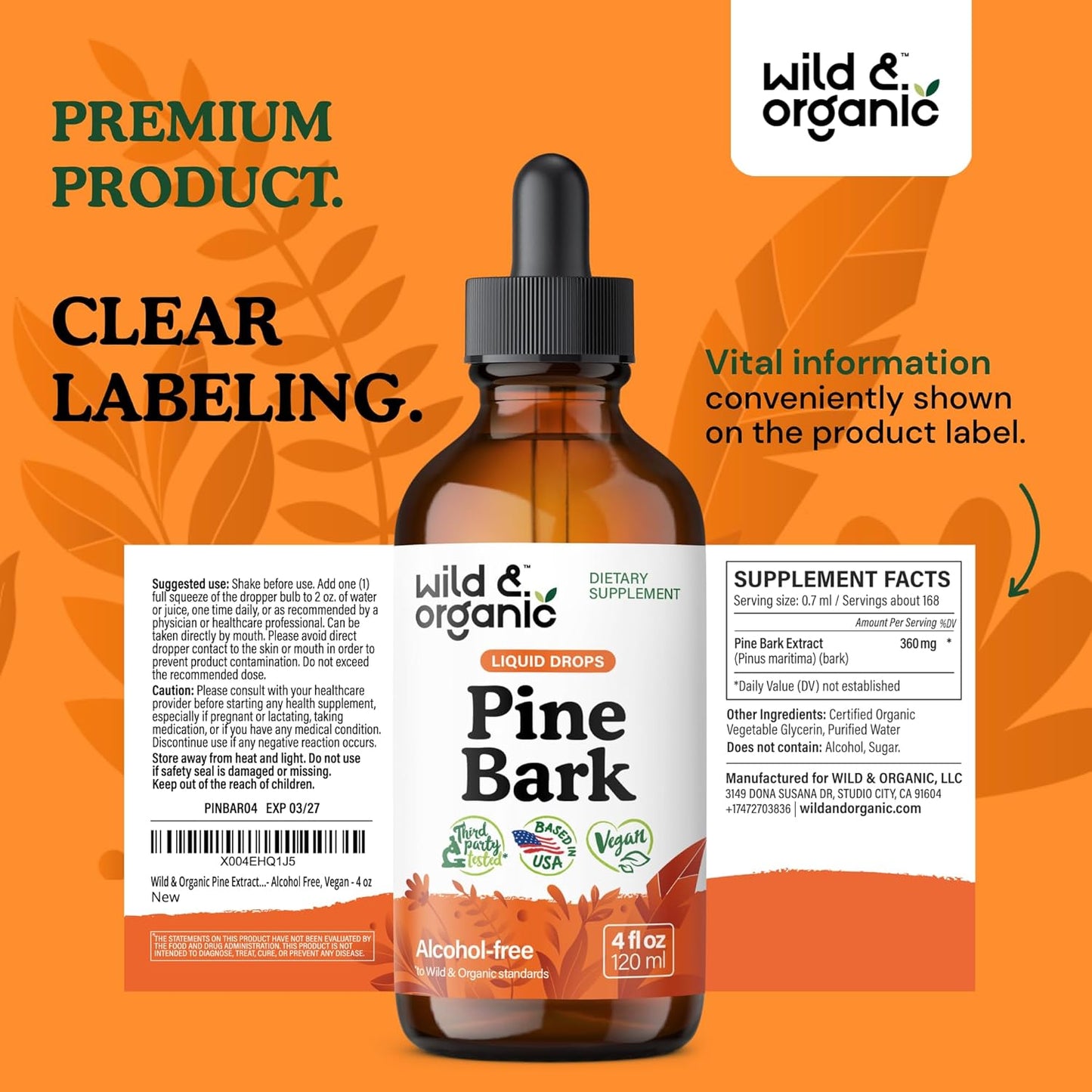 French Maritime Pine Bark Extract Drops - Antioxidant Support - 5-Month Supply - Pinus Pinaster Tincture - Vegan & Alcohol-Free - 4 fl oz