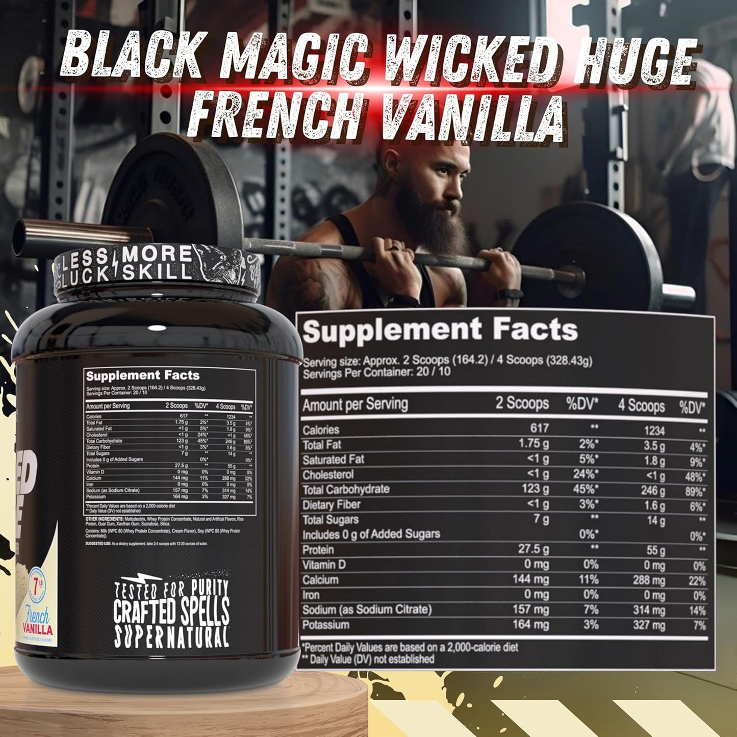French Vanilla Mass Gainer Protein Powder Bundle for Muscle Support - 7.24 LBS Supplement with Keychain, Compatible with Black Magic Wicked Huge