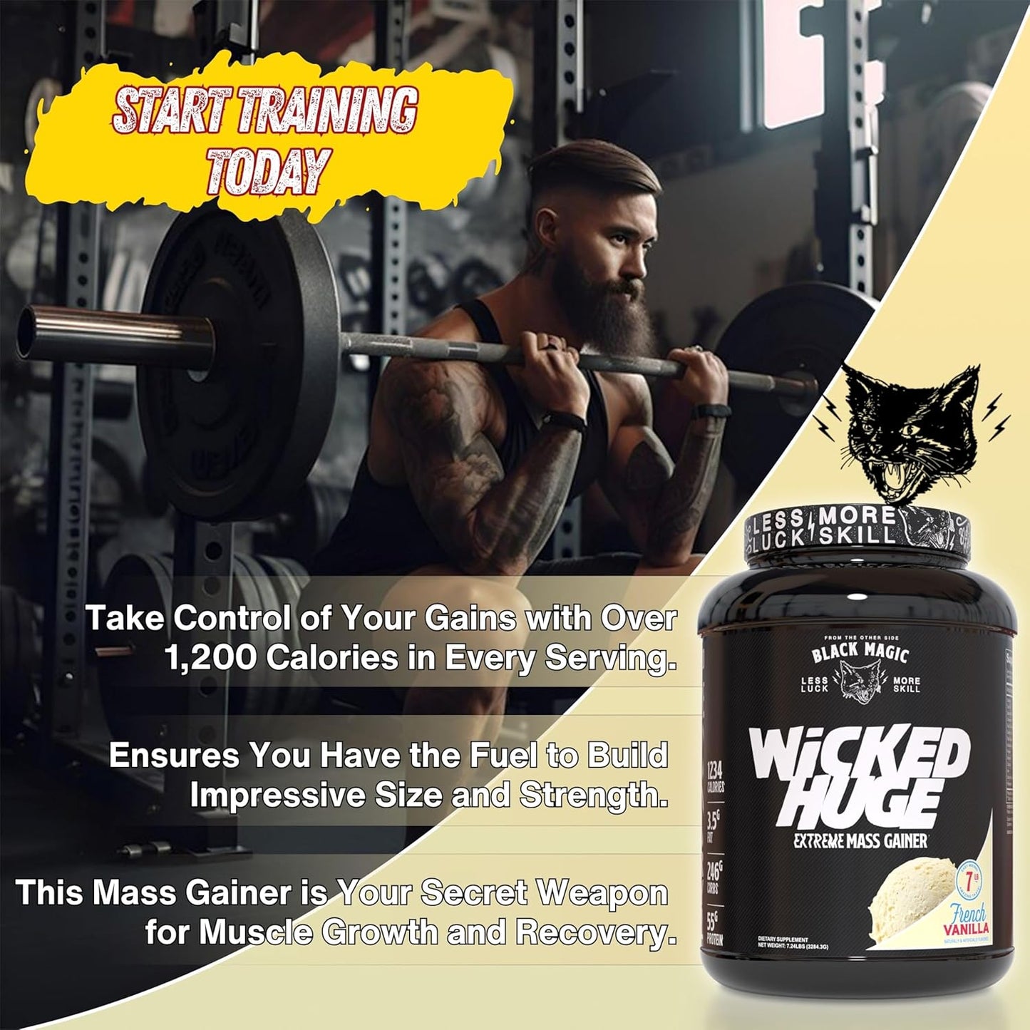 French Vanilla Mass Gainer Protein Powder Bundle for Muscle Support - 7.24 LBS Supplement with Keychain, Compatible with Black Magic Wicked Huge