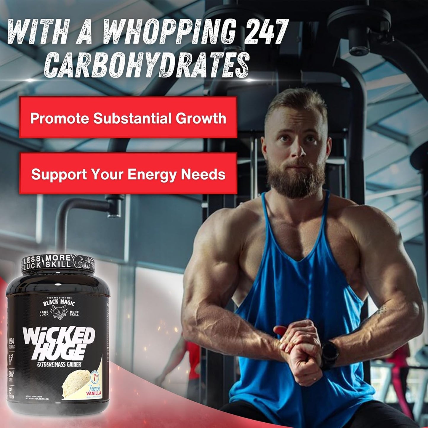 French Vanilla Mass Gainer Protein Powder Bundle for Muscle Support - 7.24 LBS Supplement with Keychain, Compatible with Black Magic Wicked Huge