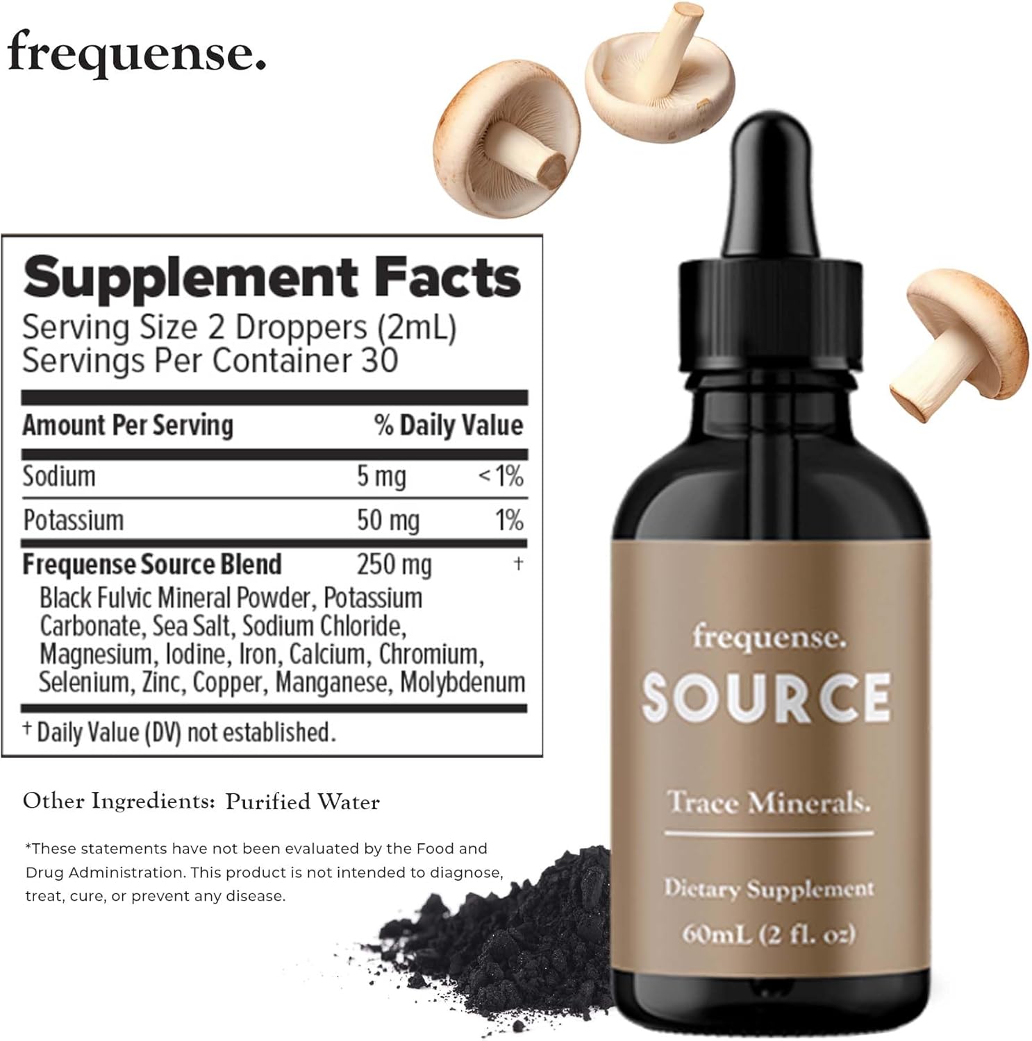 FREQUENSE Fulvic Mineral Powder 60ml - Source Trace Minerals for Bone, Nutrient Absorption, Skin, Gut & Electrolyte Support