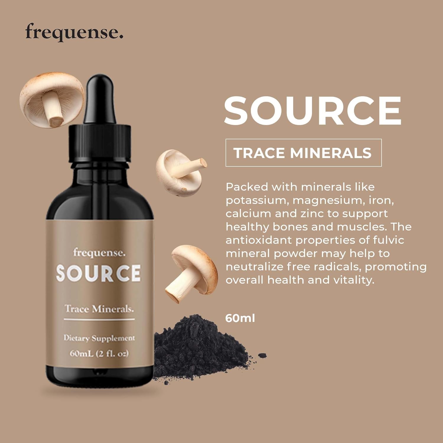 FREQUENSE Fulvic Mineral Powder 60ml - Source Trace Minerals for Bone, Nutrient Absorption, Skin, Gut & Electrolyte Support
