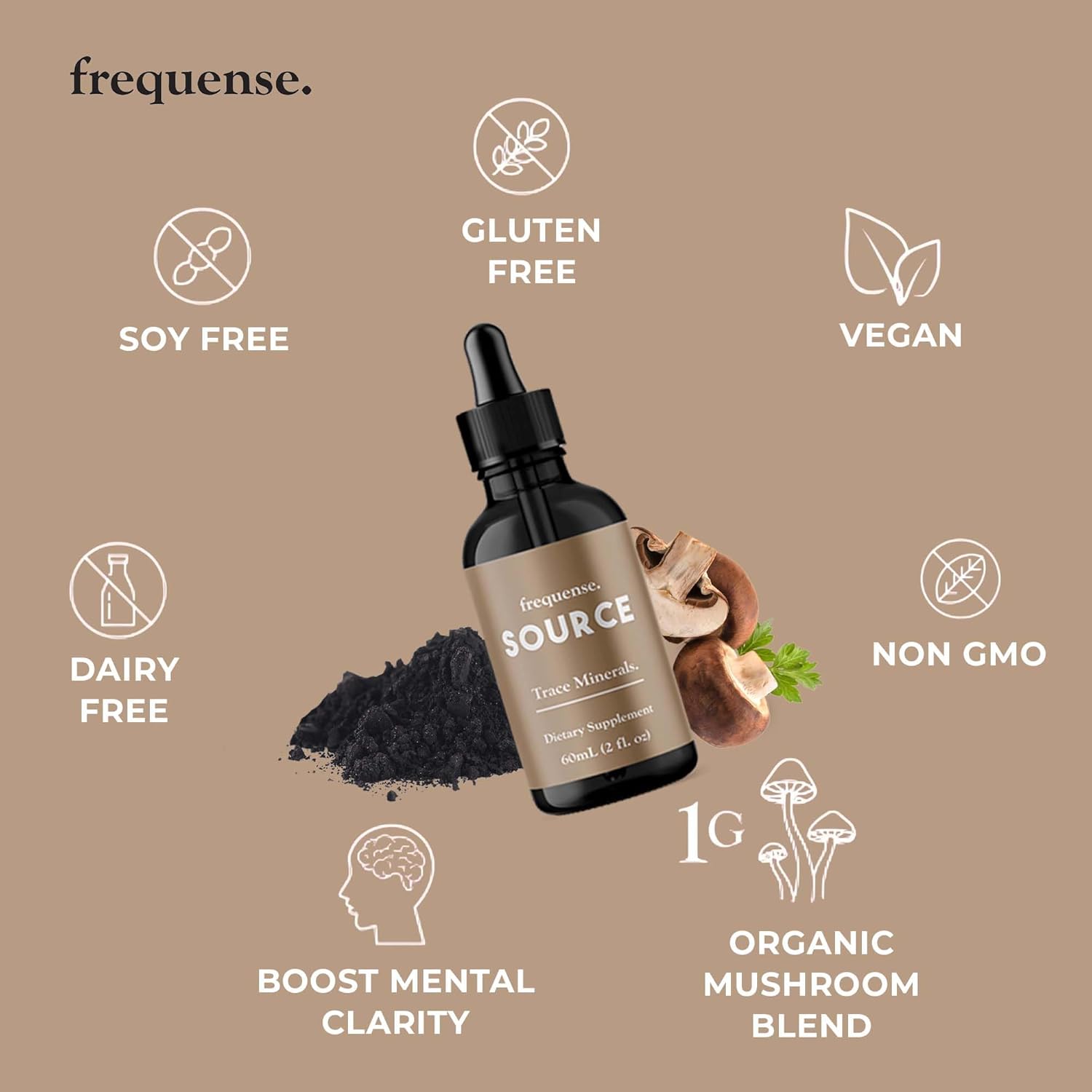 FREQUENSE Fulvic Mineral Powder 60ml - Source Trace Minerals for Bone, Nutrient Absorption, Skin, Gut & Electrolyte Support