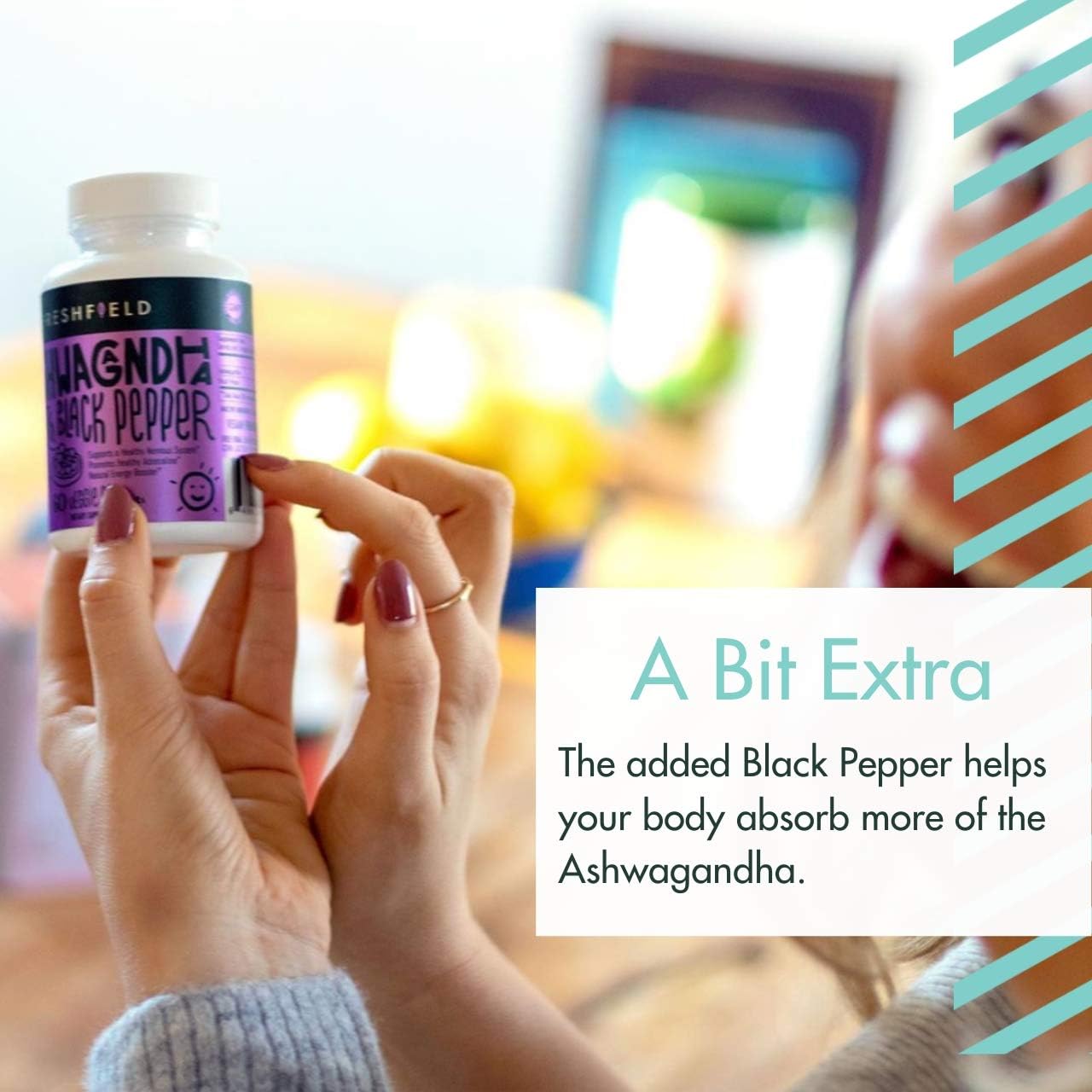 Freshfield Naturals Ashwagandha with Black Pepper Capsules - Vegan Supplement for Adrenal Fatigue, Muscle Memory, Thyroid Support - 1300mg All Natural Strength Booster