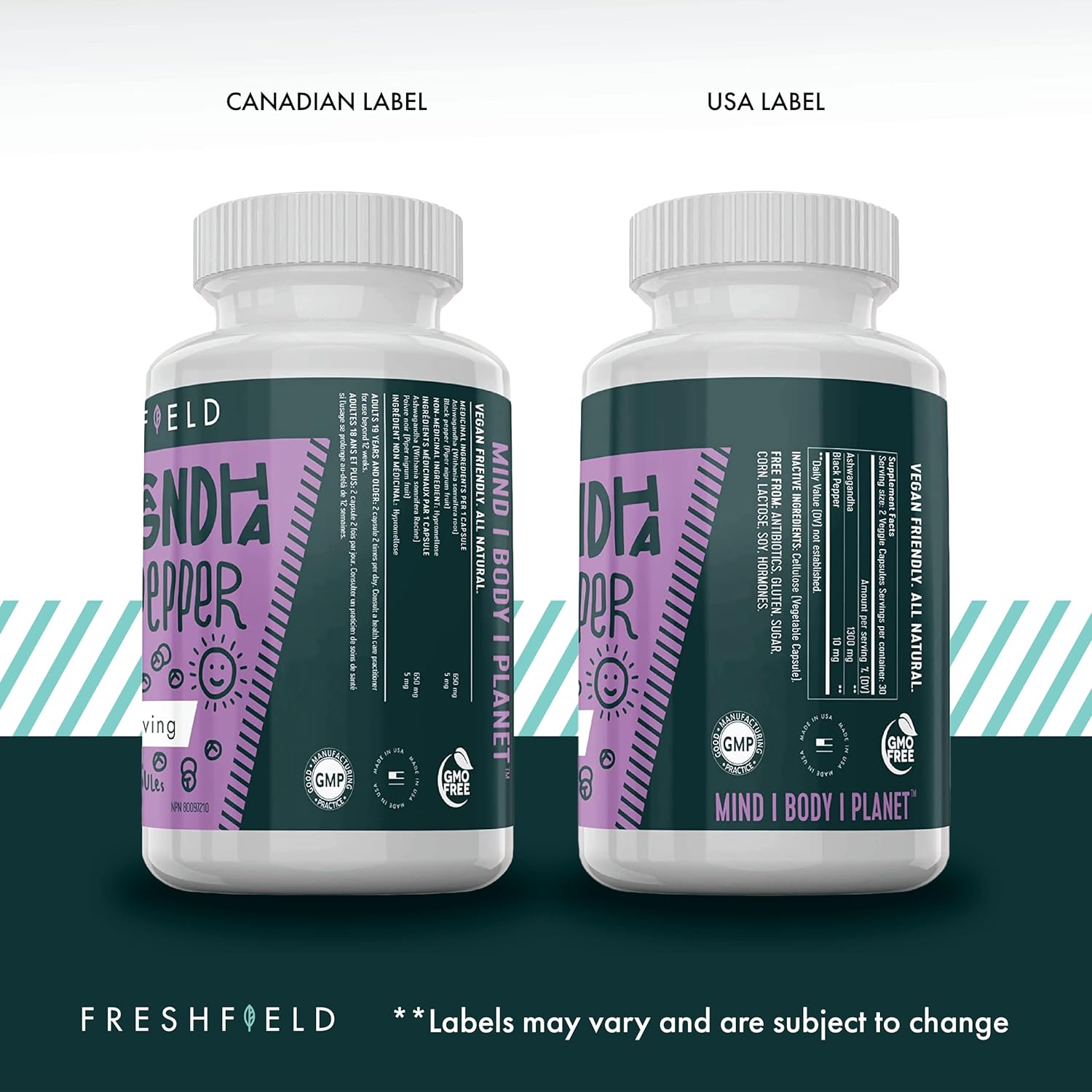 Freshfield Naturals Ashwagandha with Black Pepper Capsules - Vegan Supplement for Adrenal Fatigue, Muscle Memory, Thyroid Support - 1300mg All Natural Strength Booster