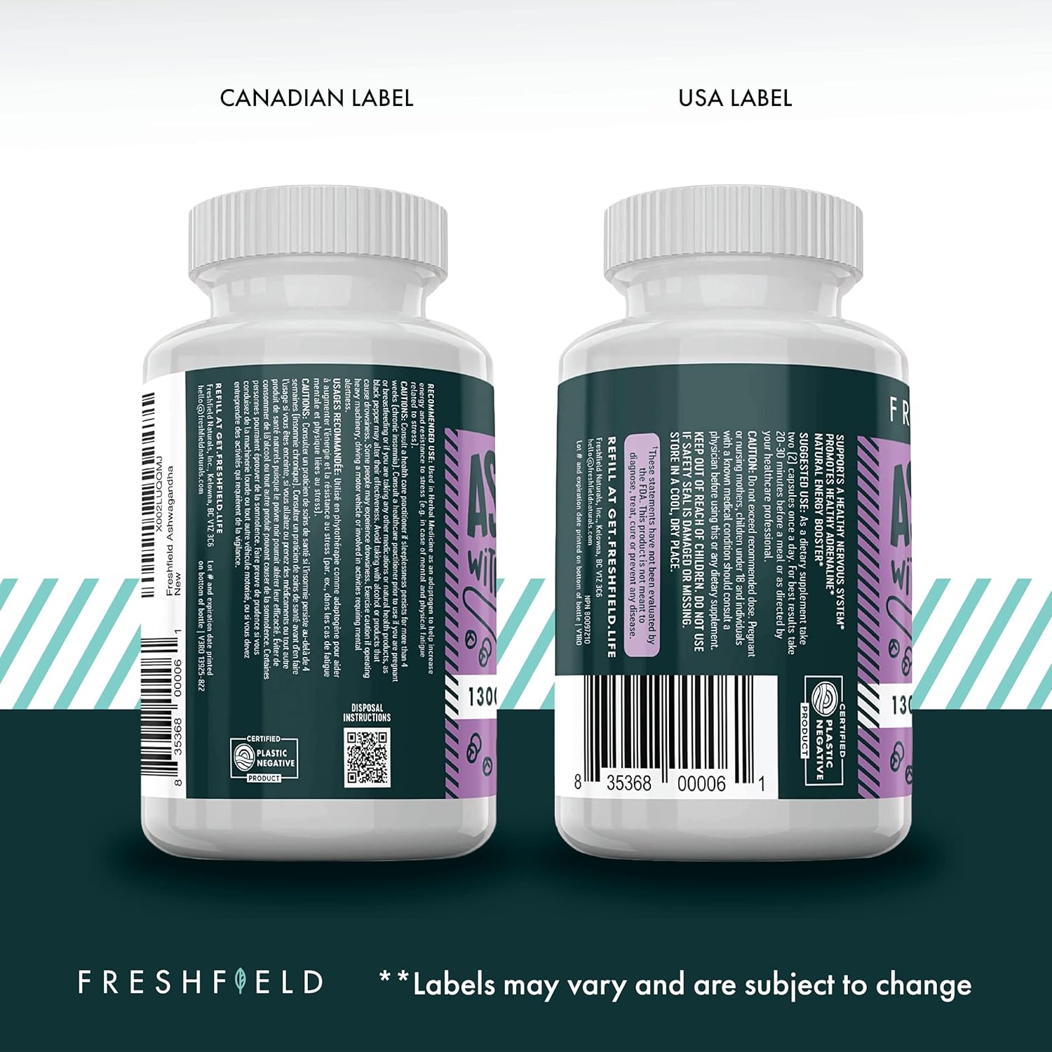 Freshfield Naturals Ashwagandha with Black Pepper Capsules - Vegan Supplement for Adrenal Fatigue, Muscle Memory, Thyroid Support - 1300mg All Natural Strength Booster