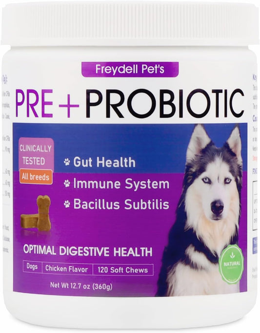 Freydell Pets Probiotics for Dogs - Relief for Upset Stomach, Diarrhea, and Yeast Infections - Fiber Supplement for Dogs of All Ages