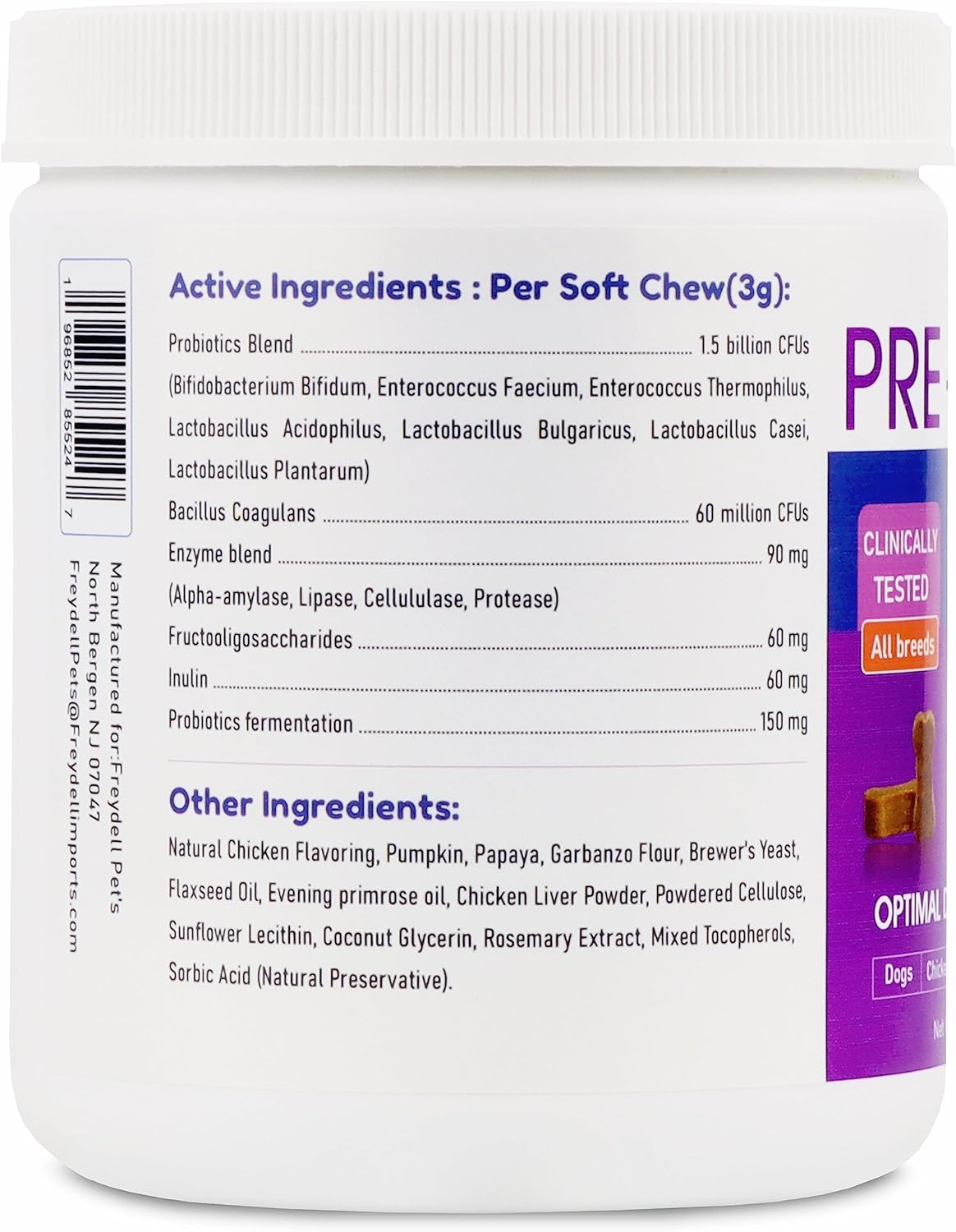 Freydell Pets Probiotics for Dogs - Relief for Upset Stomach, Diarrhea, and Yeast Infections - Fiber Supplement for Dogs of All Ages