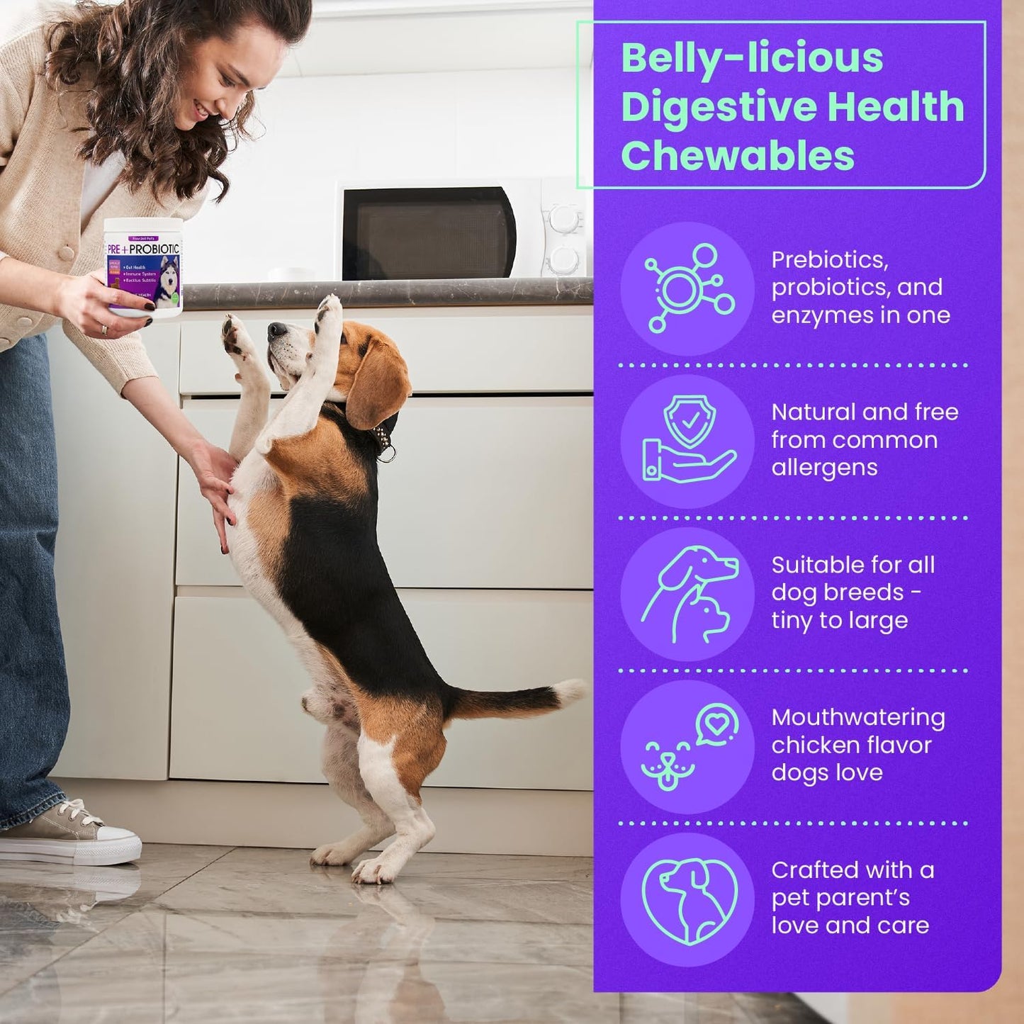 Freydell Pets Probiotics for Dogs - Relief for Upset Stomach, Diarrhea, and Yeast Infections - Fiber Supplement for Dogs of All Ages