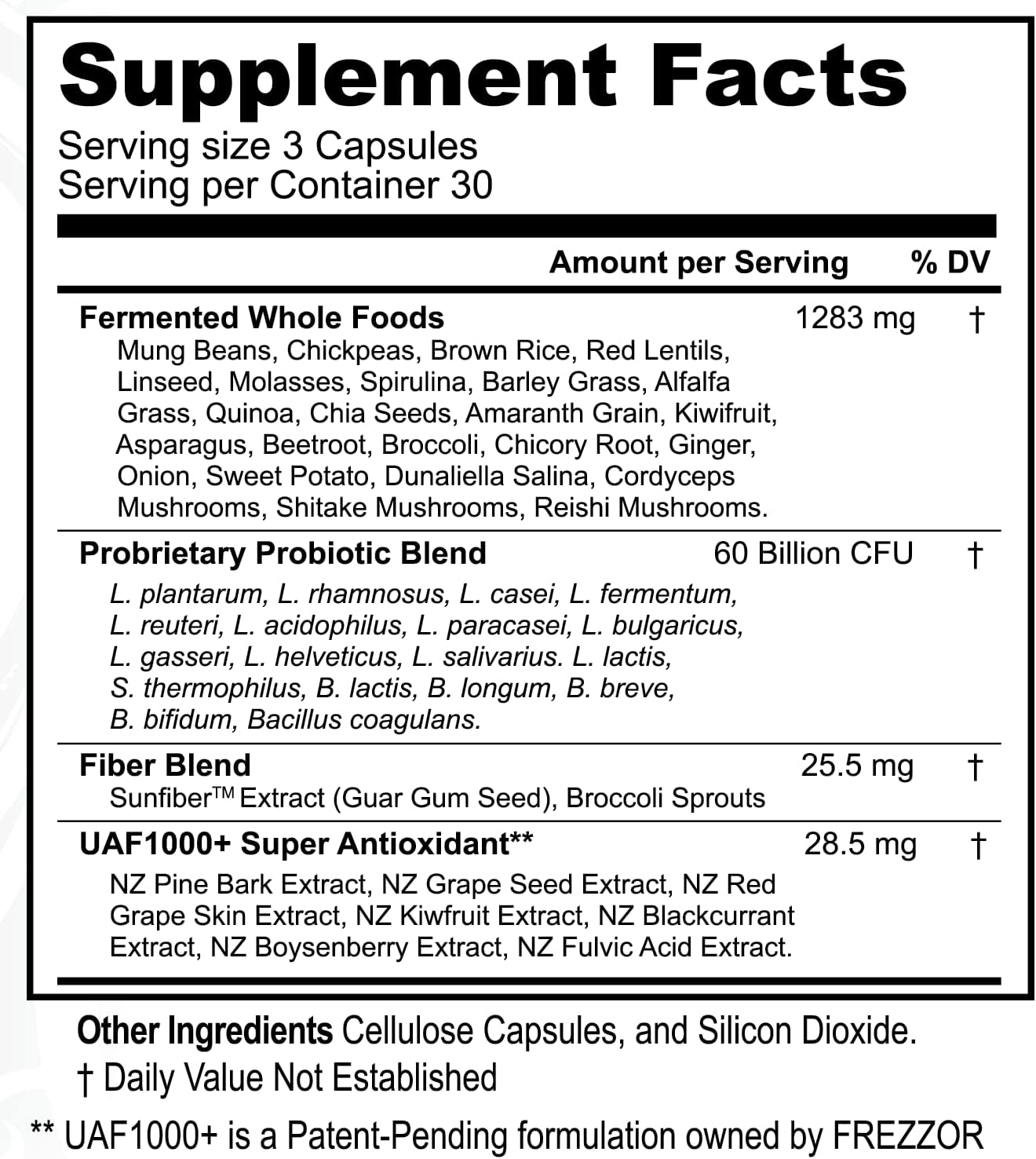 FREZZOR Probiotic + Prebiotic Capsules - 60 Billion CFUs, 18 Strains, Digestive Health - 90 caps, 1 Month Supply