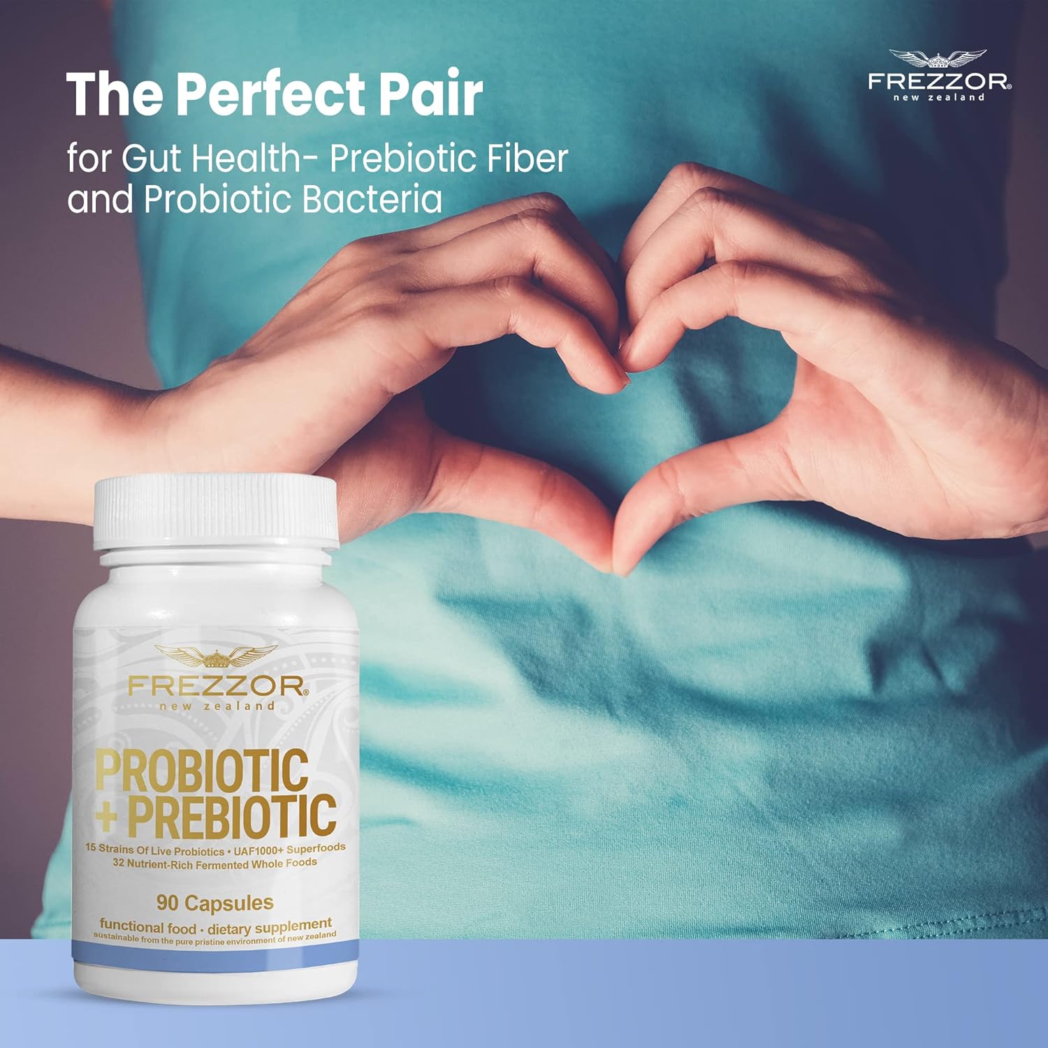 FREZZOR Probiotic + Prebiotic Capsules - 60 Billion CFUs, 18 Strains, Digestive Health - 90 caps, 1 Month Supply