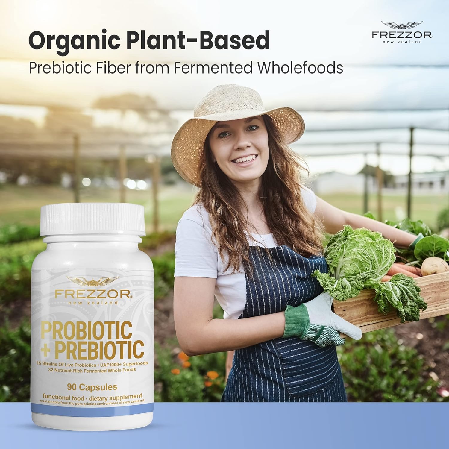 FREZZOR Probiotic + Prebiotic Capsules - 60 Billion CFUs, 18 Strains, Digestive Health - 90 caps, 1 Month Supply