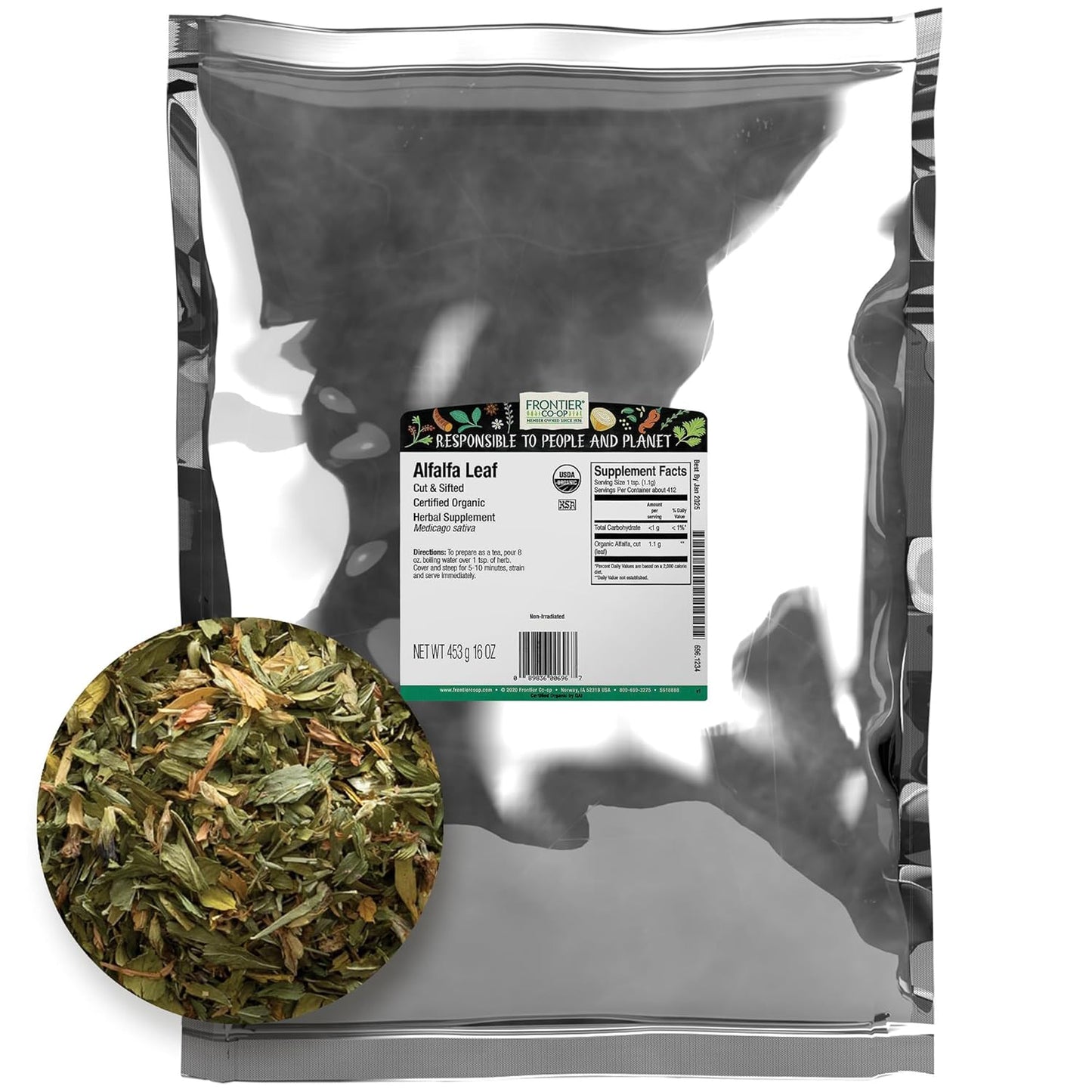 Frontier Co-op Organic Alfalfa Leaf, 16 OZ - Cut & Sifted
